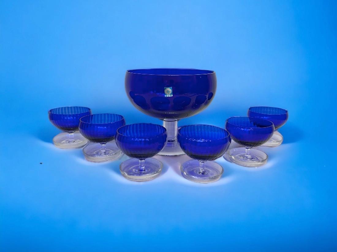 Set Italian Venetian Murano Glass Cobalt Blue Sherbet Bowls, 1960s, Italy Venice For Sale 4