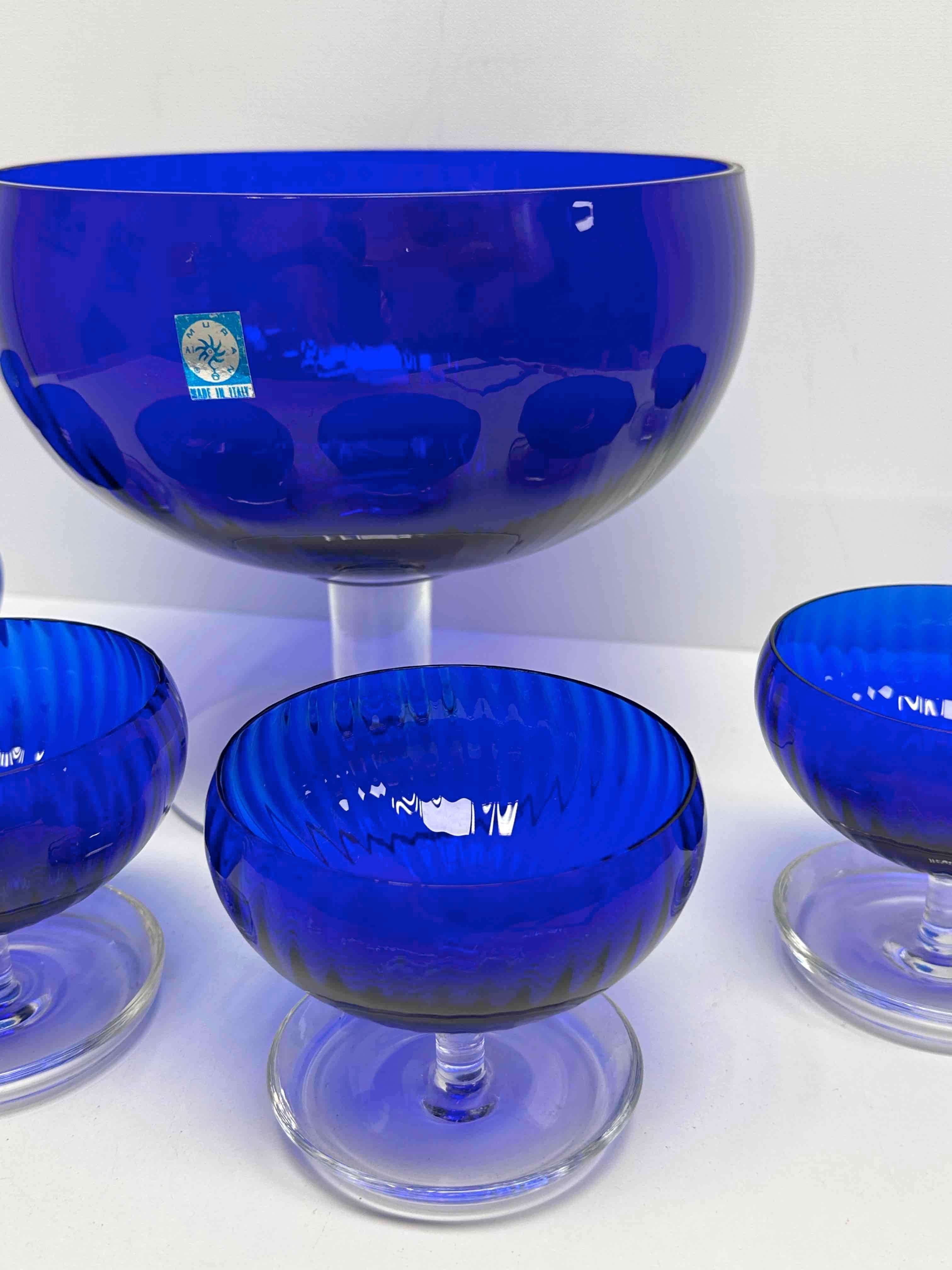 Set Italian Venetian Murano Glass Cobalt Blue Sherbet Bowls, 1960s, Italy Venice For Sale 7