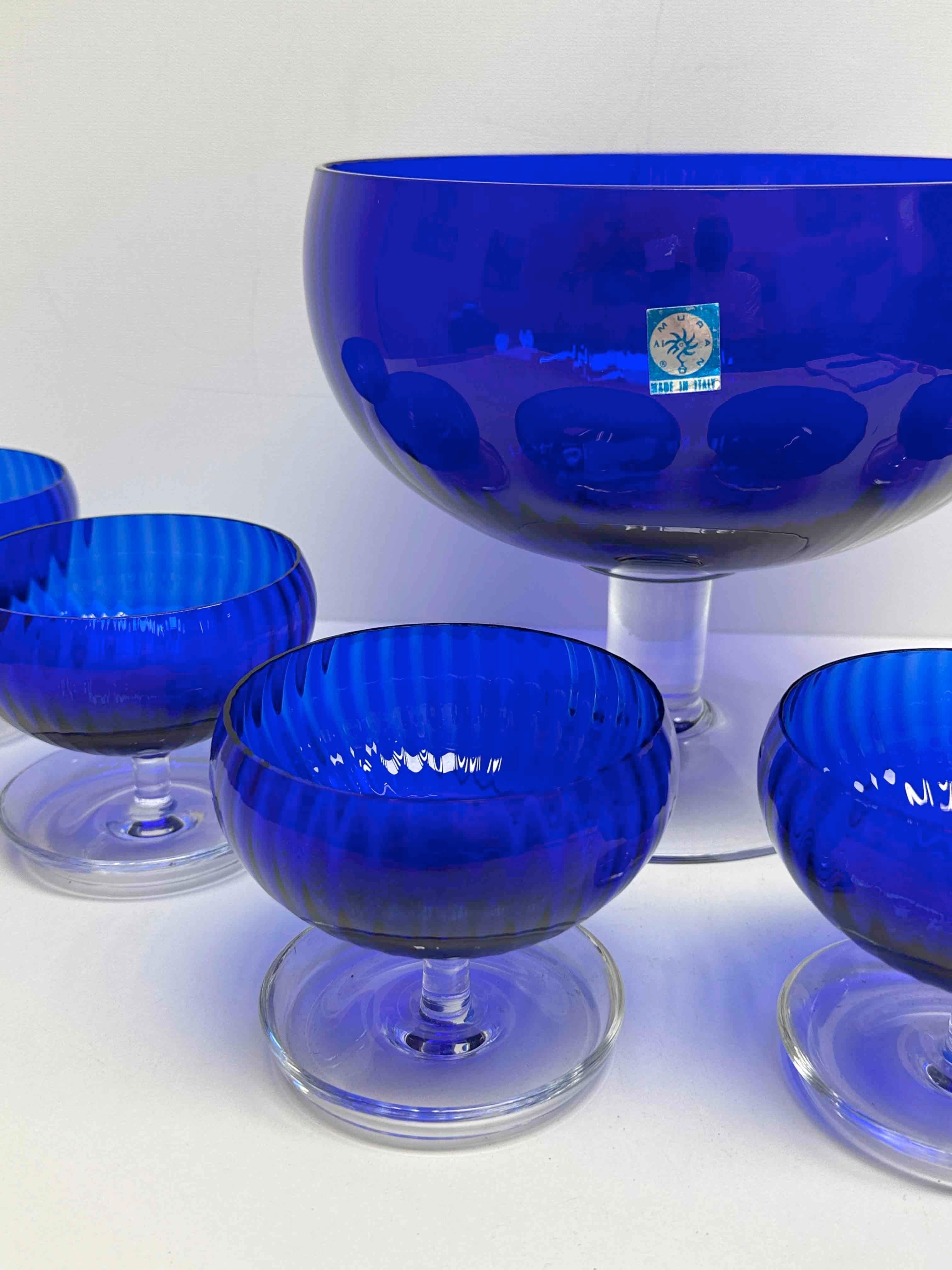 Set Italian Venetian Murano Glass Cobalt Blue Sherbet Bowls, 1960s, Italy Venice For Sale 8