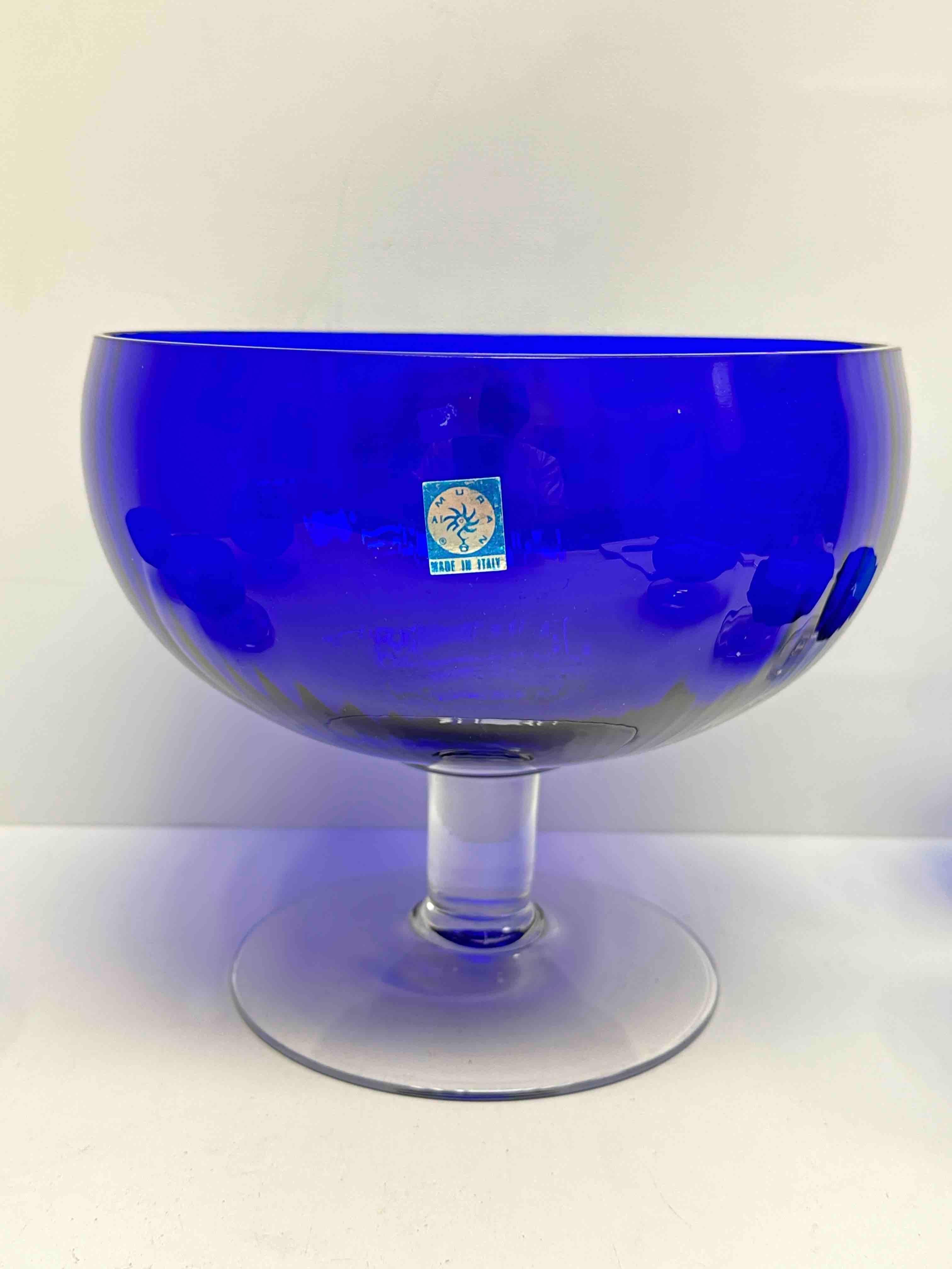 Set Italian Venetian Murano Glass Cobalt Blue Sherbet Bowls, 1960s, Italy Venice For Sale 10