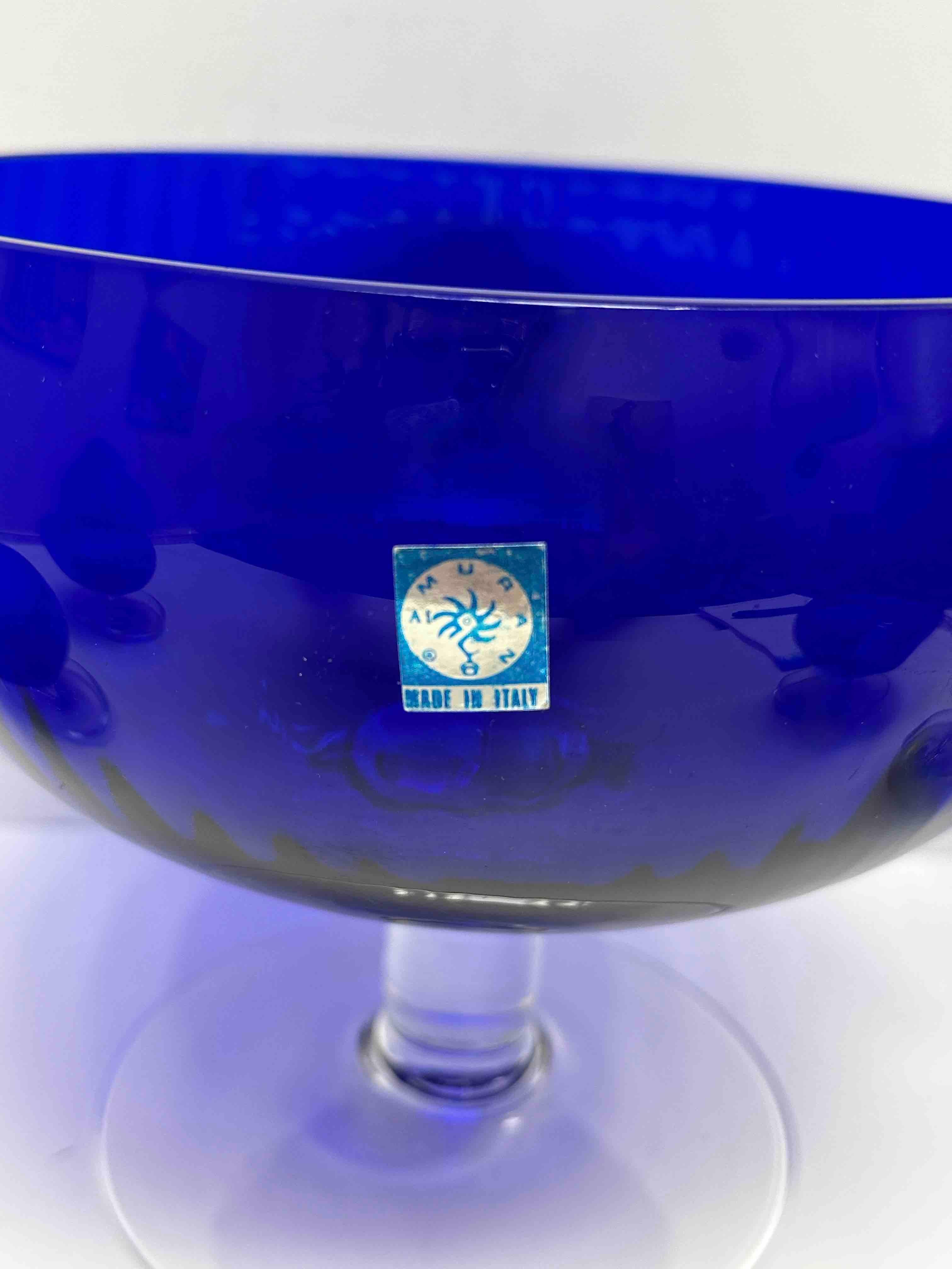 Set Italian Venetian Murano Glass Cobalt Blue Sherbet Bowls, 1960s, Italy Venice For Sale 11