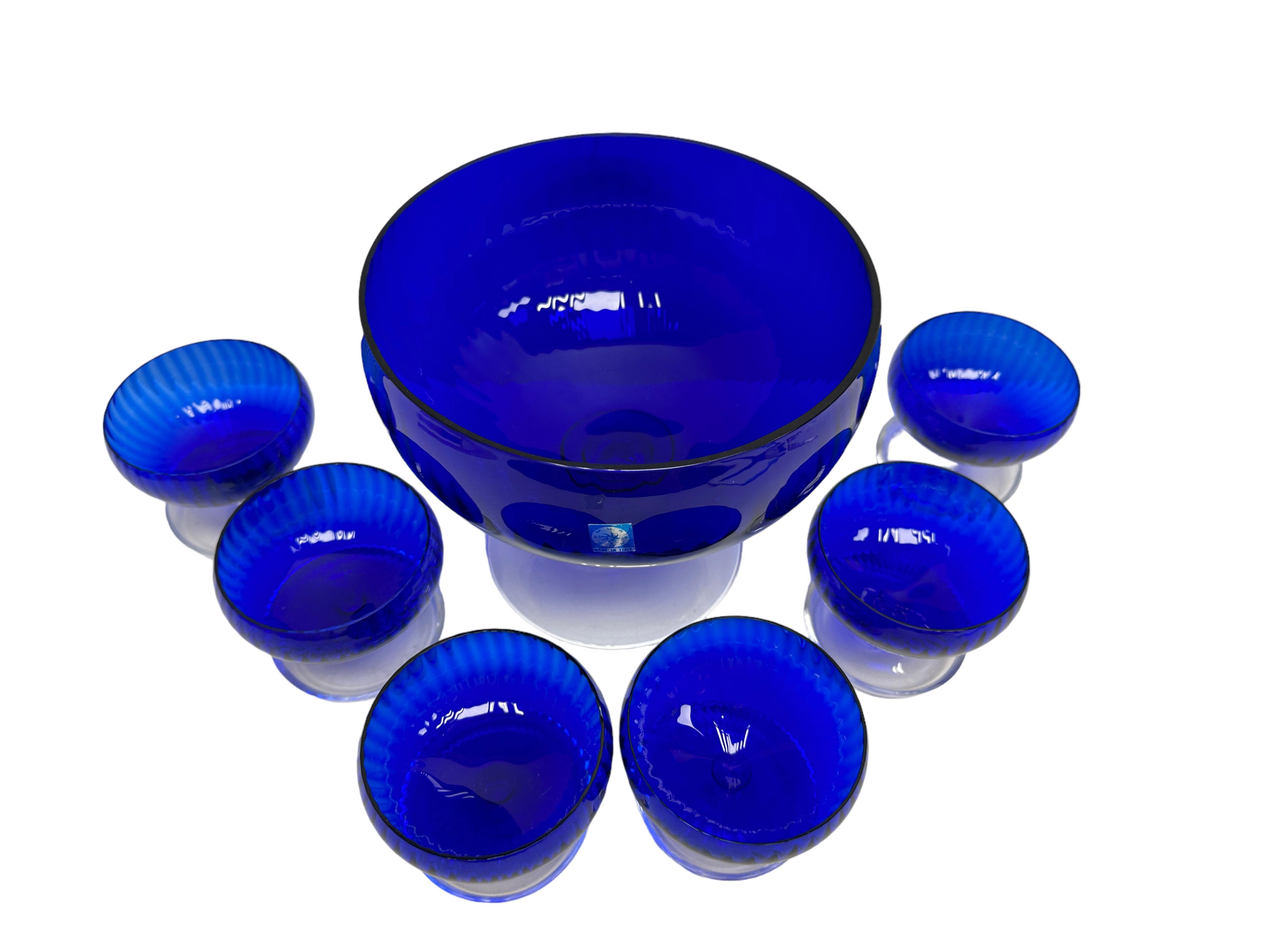 Set Italian Venetian Murano Glass Cobalt Blue Sherbet Bowls, 1960s, Italy Venice In Good Condition For Sale In Nuernberg, DE