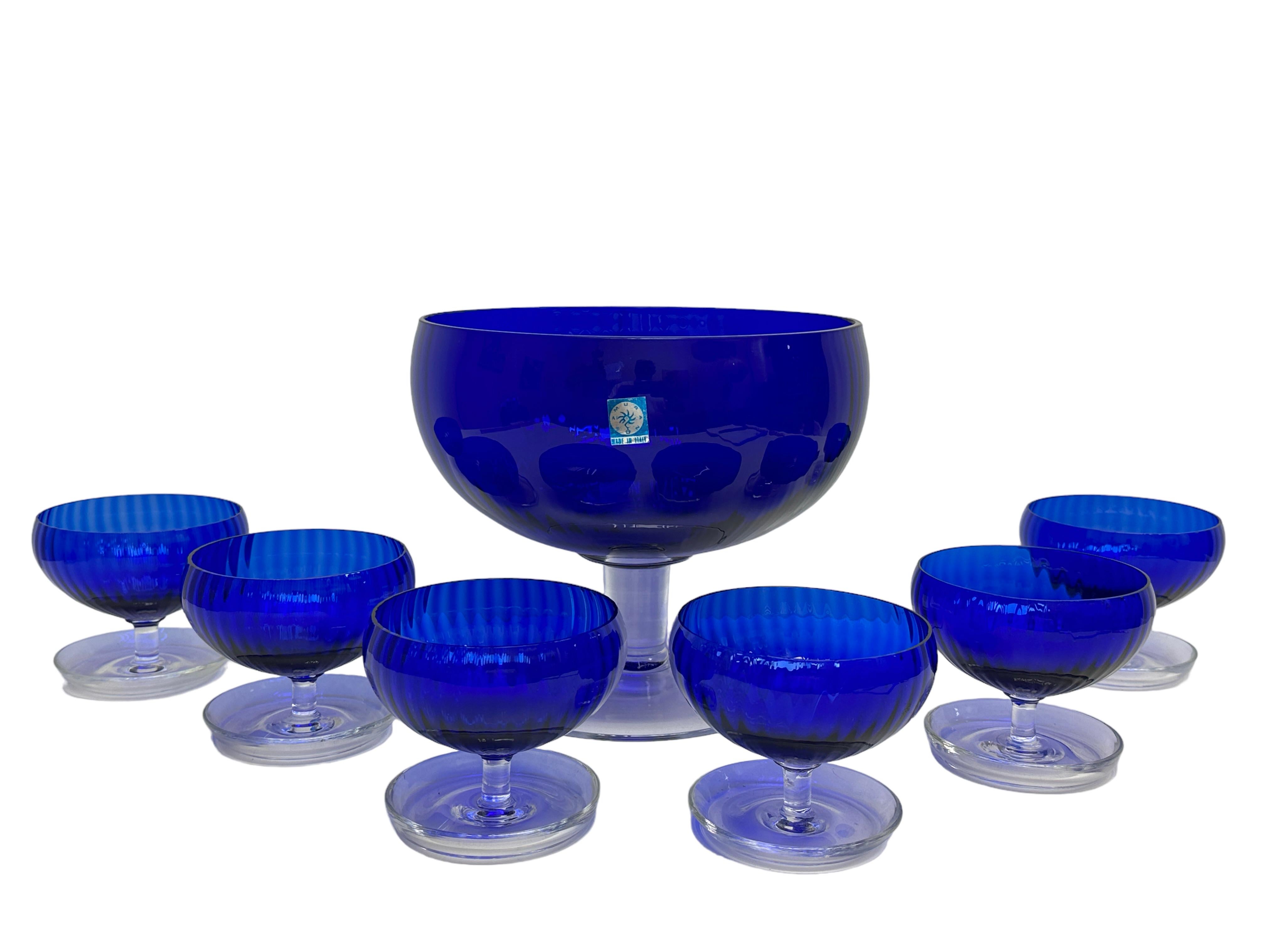 Set Italian Venetian Murano Glass Cobalt Blue Sherbet Bowls, 1960s, Italy Venice For Sale 1