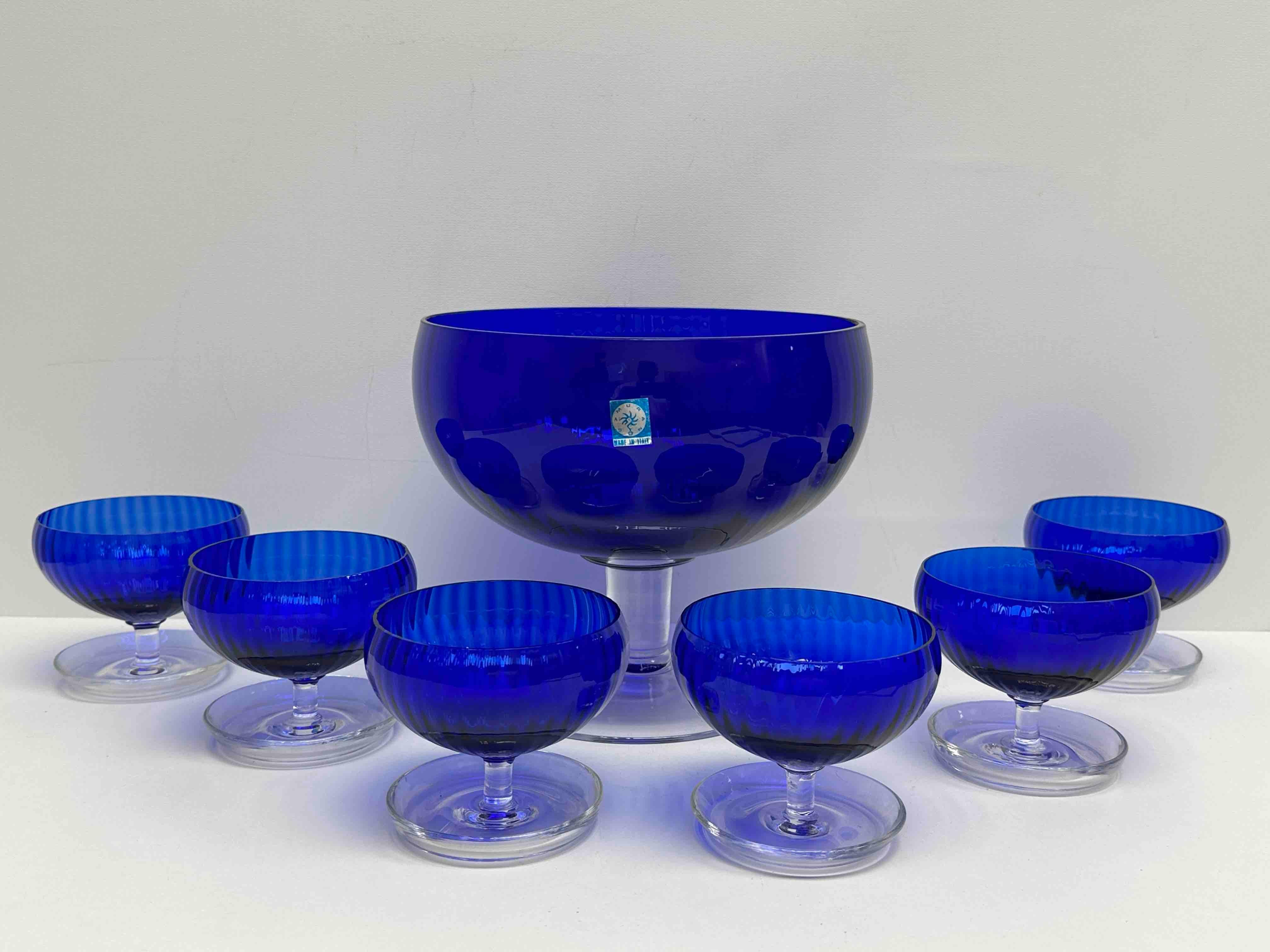 Set Italian Venetian Murano Glass Cobalt Blue Sherbet Bowls, 1960s, Italy Venice For Sale 2
