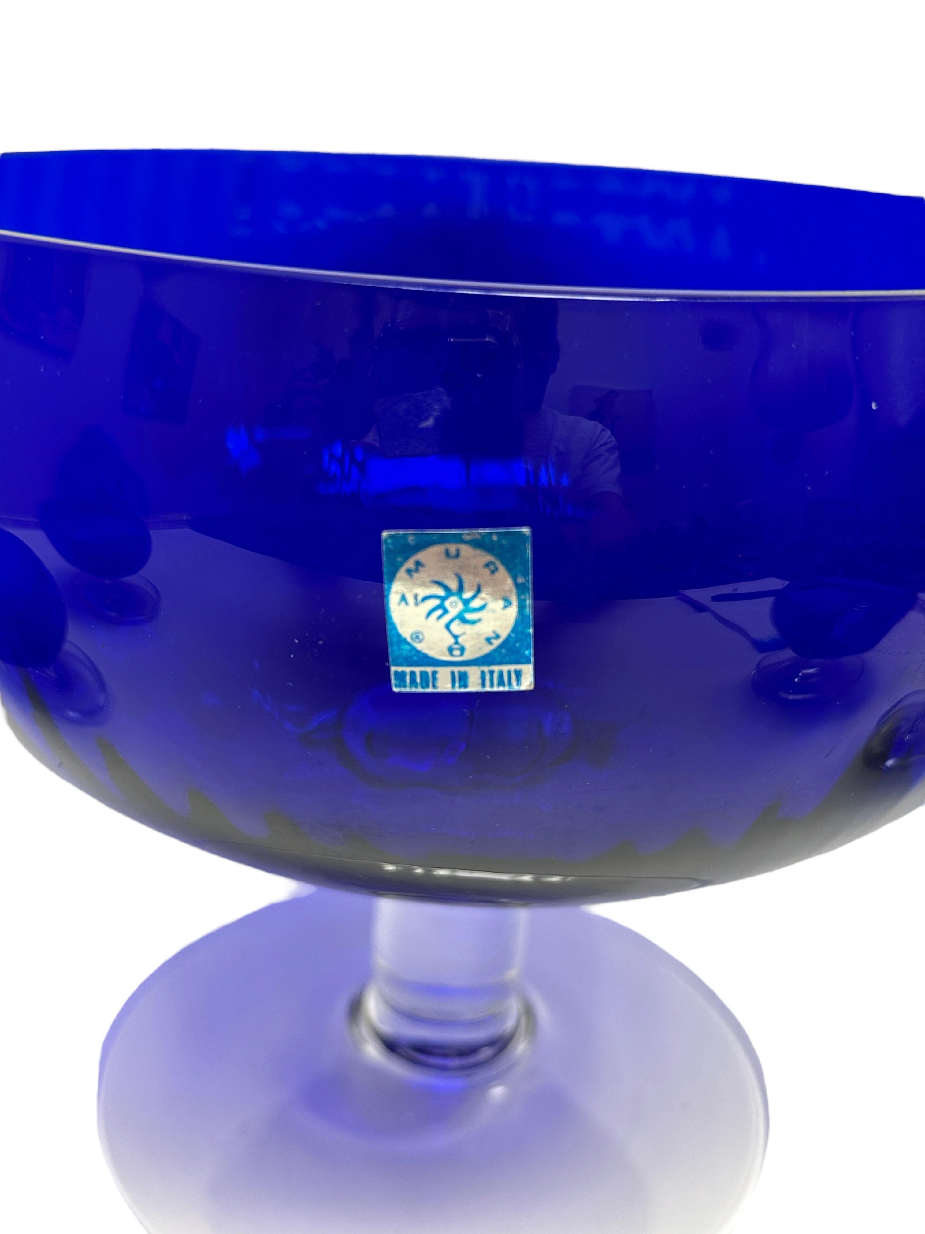 Set Italian Venetian Murano Glass Cobalt Blue Sherbet Bowls, 1960s, Italy Venice For Sale 3
