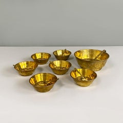 Italian modern set of brass cups or bowls with teaspoons and ladle, 1970s