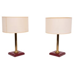 Lot de lampes de table en cuir « Red Stich » de Jacques Adnet, années 1960, France