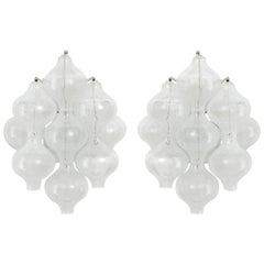 Set Lampadario Kalmar e coppia di applique 'Tulipan' in vetro Ottone 1970