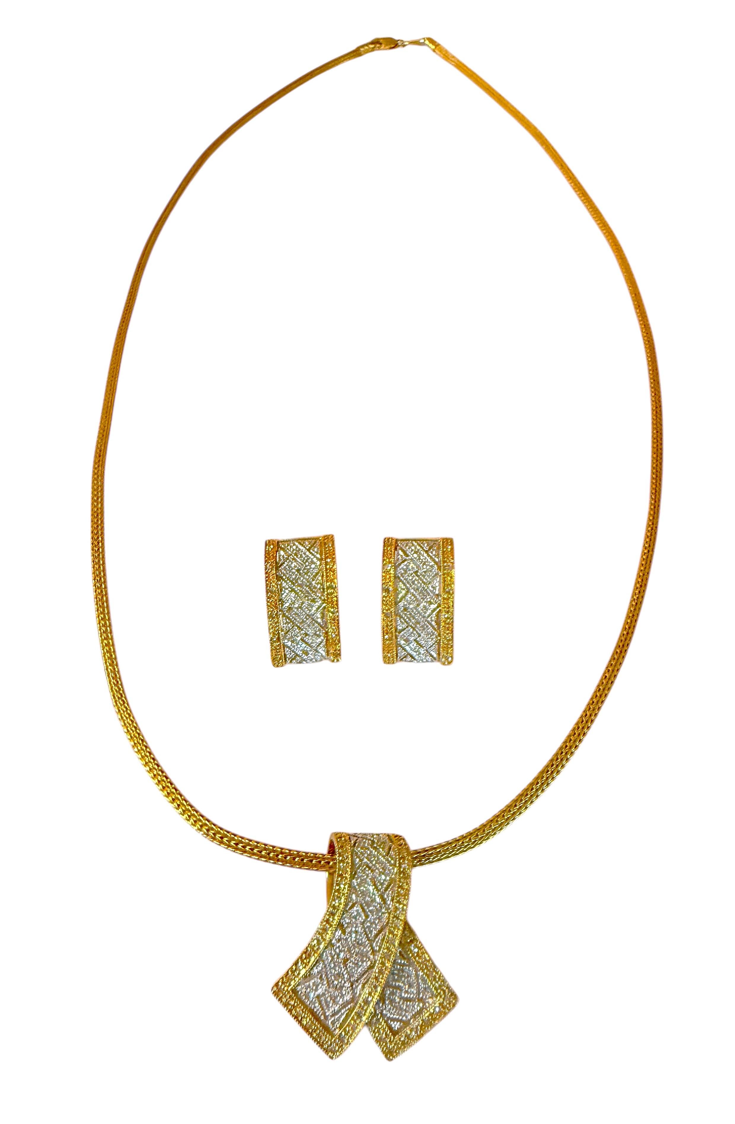 Set KLM 14k Yellow & White Gold .30 Carat Diamond Pave Pendant & Earrings For Sale 5