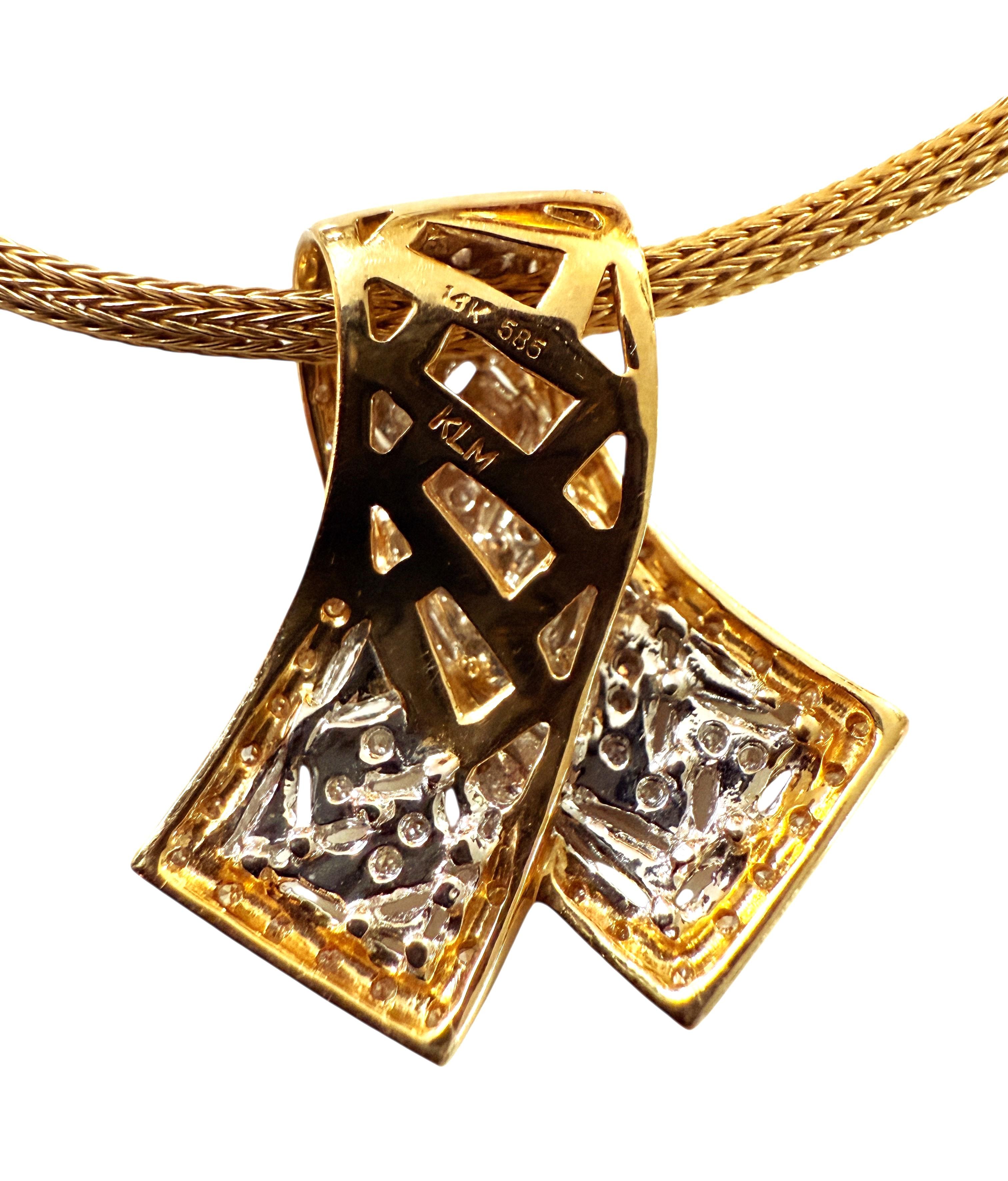 Set KLM 14k Yellow & White Gold .30 Carat Diamond Pave Pendant & Earrings For Sale 9