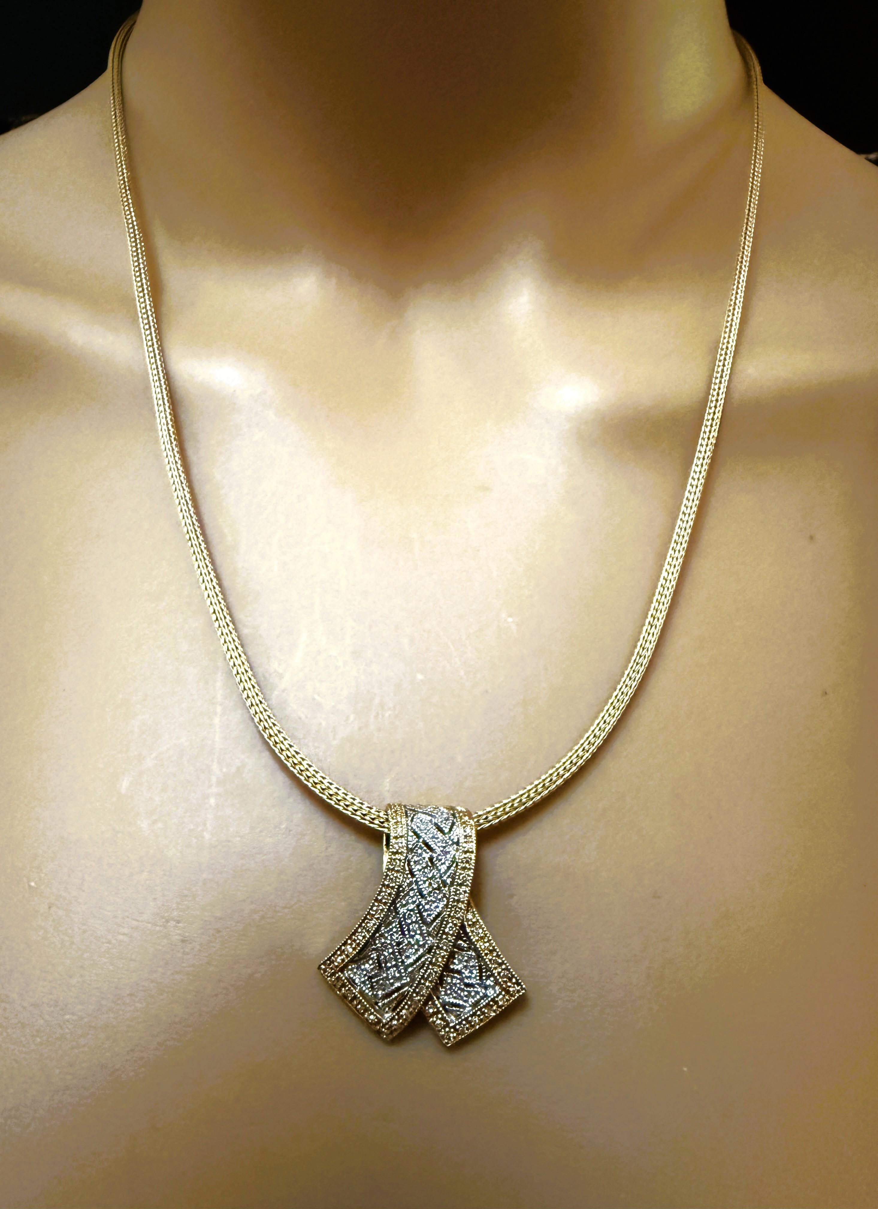 Art Deco Set KLM 14k Yellow & White Gold .30 Carat Diamond Pave Pendant & Earrings For Sale