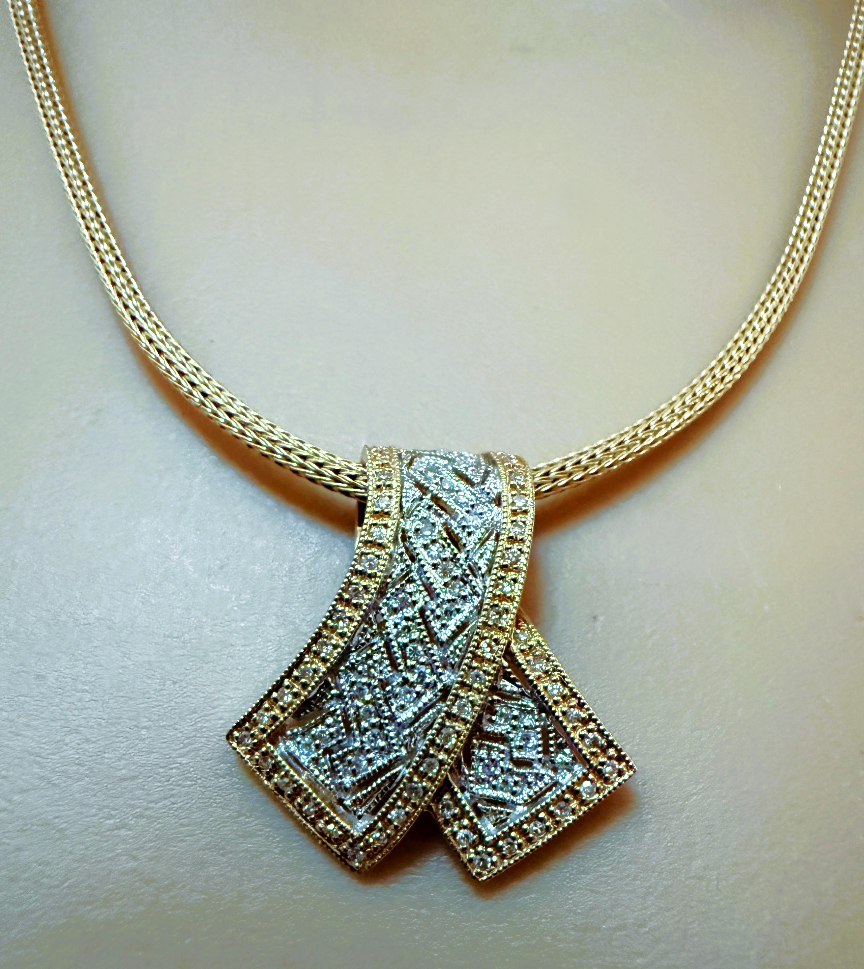 Brilliant Cut Set KLM 14k Yellow & White Gold .30 Carat Diamond Pave Pendant & Earrings For Sale