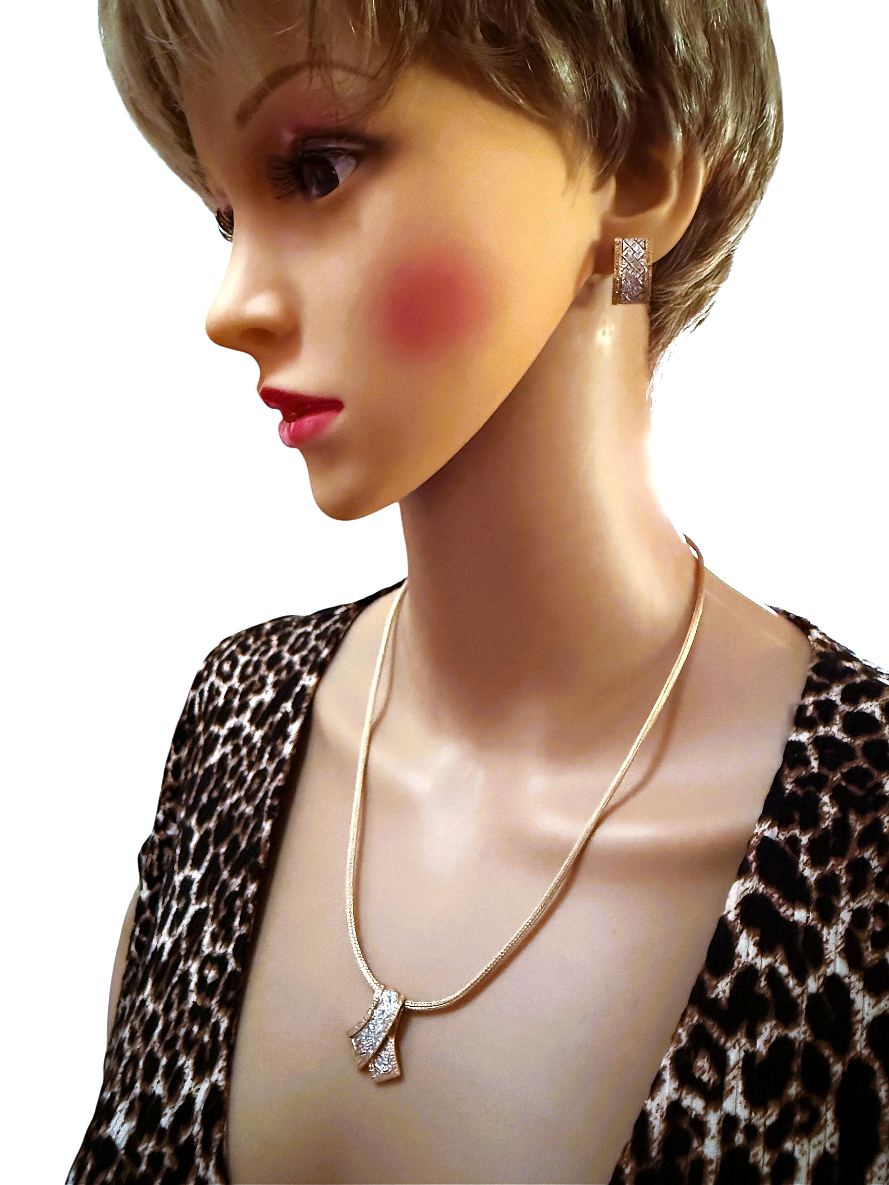 Women's Set KLM 14k Yellow & White Gold .30 Carat Diamond Pave Pendant & Earrings For Sale