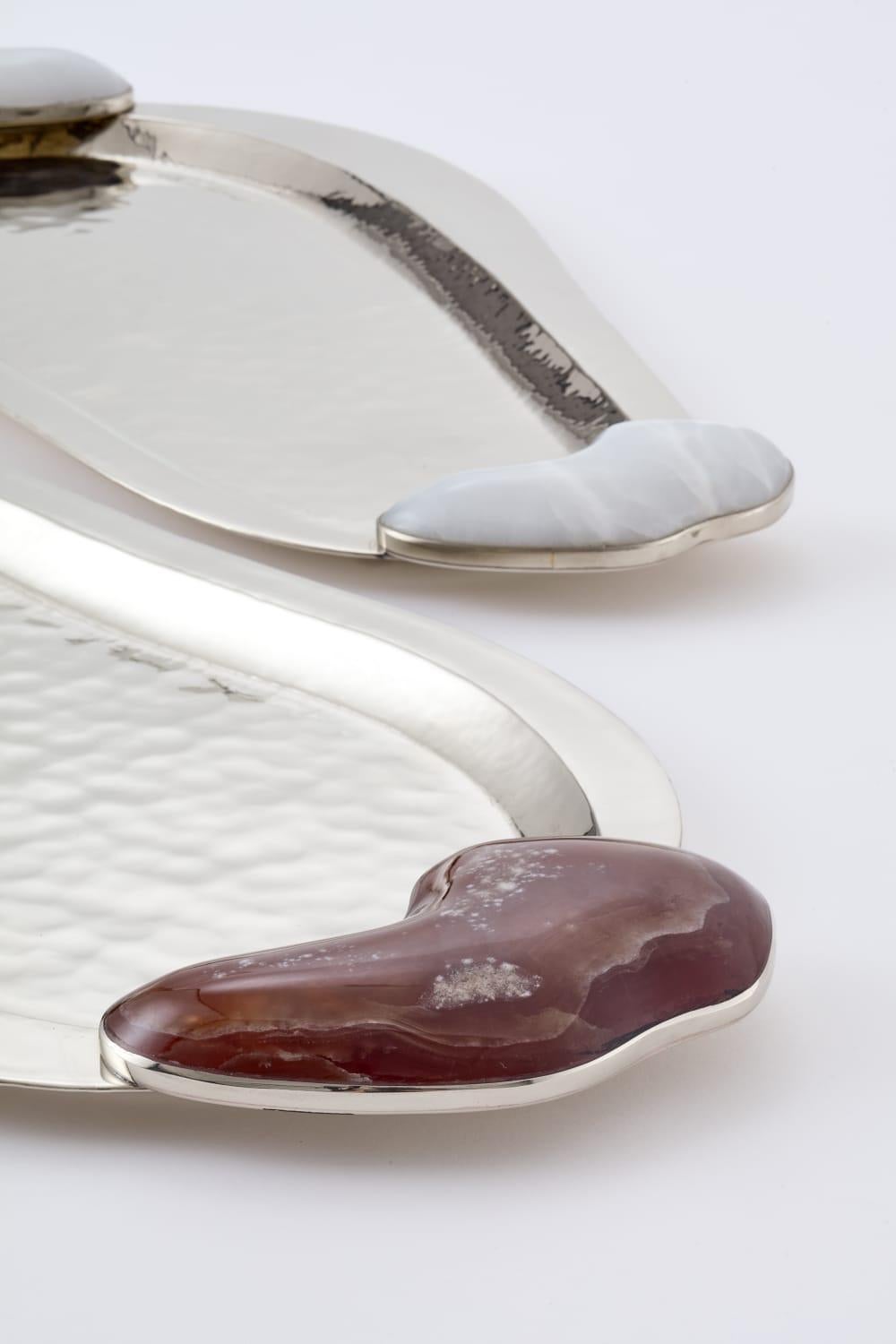 SET Lacar Medium Silver Alpaca , Cream Onyx Stone Champagner-Eimer & Tablett im Zustand „Neu“ im Angebot in Buenos Aires, AR