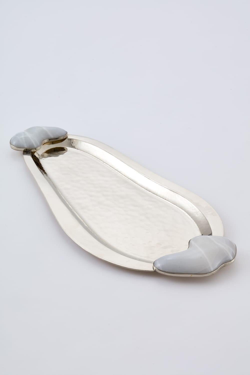 SET Lacar Medium Silver Alpaca , Cream Onyx Stone Champagner-Eimer & Tablett (21. Jahrhundert und zeitgenössisch) im Angebot