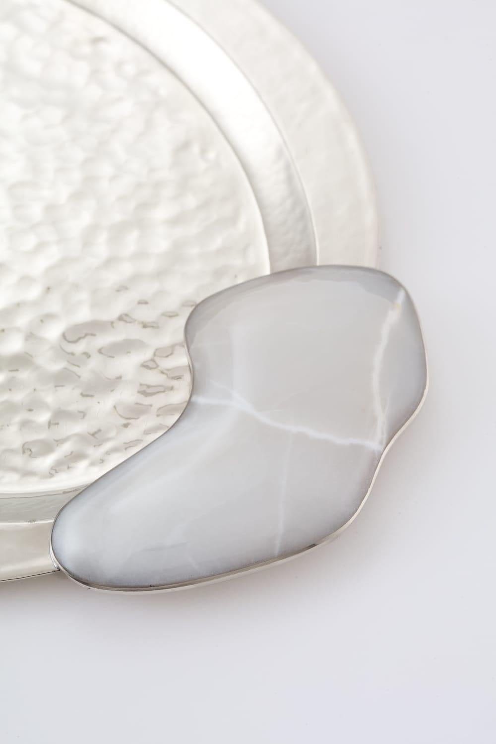 SET Lacar Medium Silver Alpaca , Cream Onyx Stone Champagner-Eimer & Tablett (Metall) im Angebot