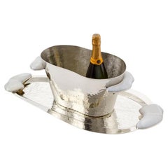 SET Lacar Medium Silver Alpaca , Cream Onyx Stone Champagne Bucket & Tray