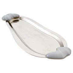 SET Lacar Bandejas Pequeñas, Medianas de Alpaca Plateada y Piedra de Ónice Crema