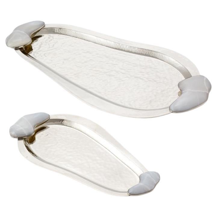 SET Lacar Klein, mittel Silber Alpaka & Creme Onyx Stone Tabletts