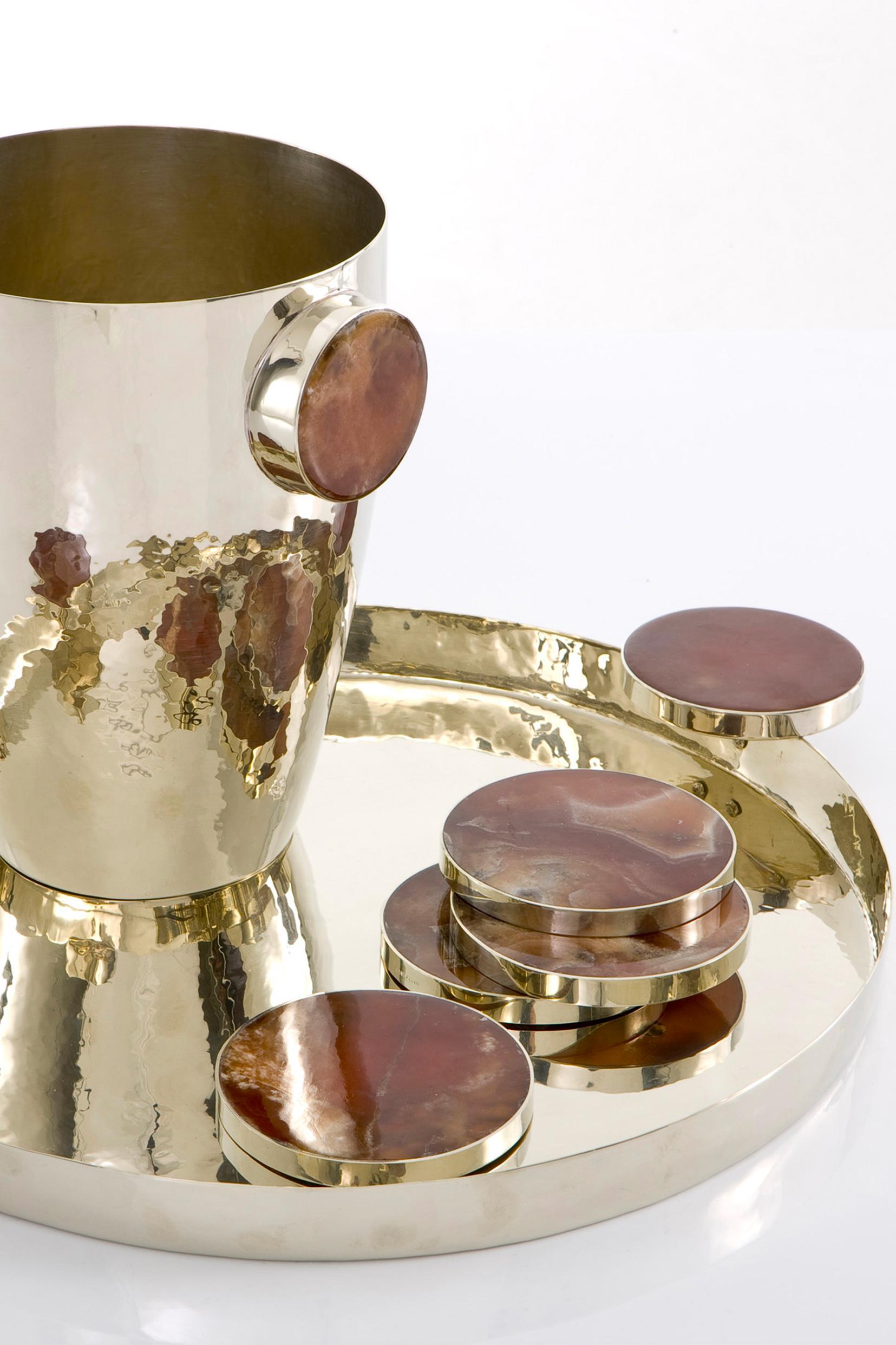 Argentine Set Lago Medium & Large Champagne Buckets, Onyx Stone & Alpaca Silver For Sale