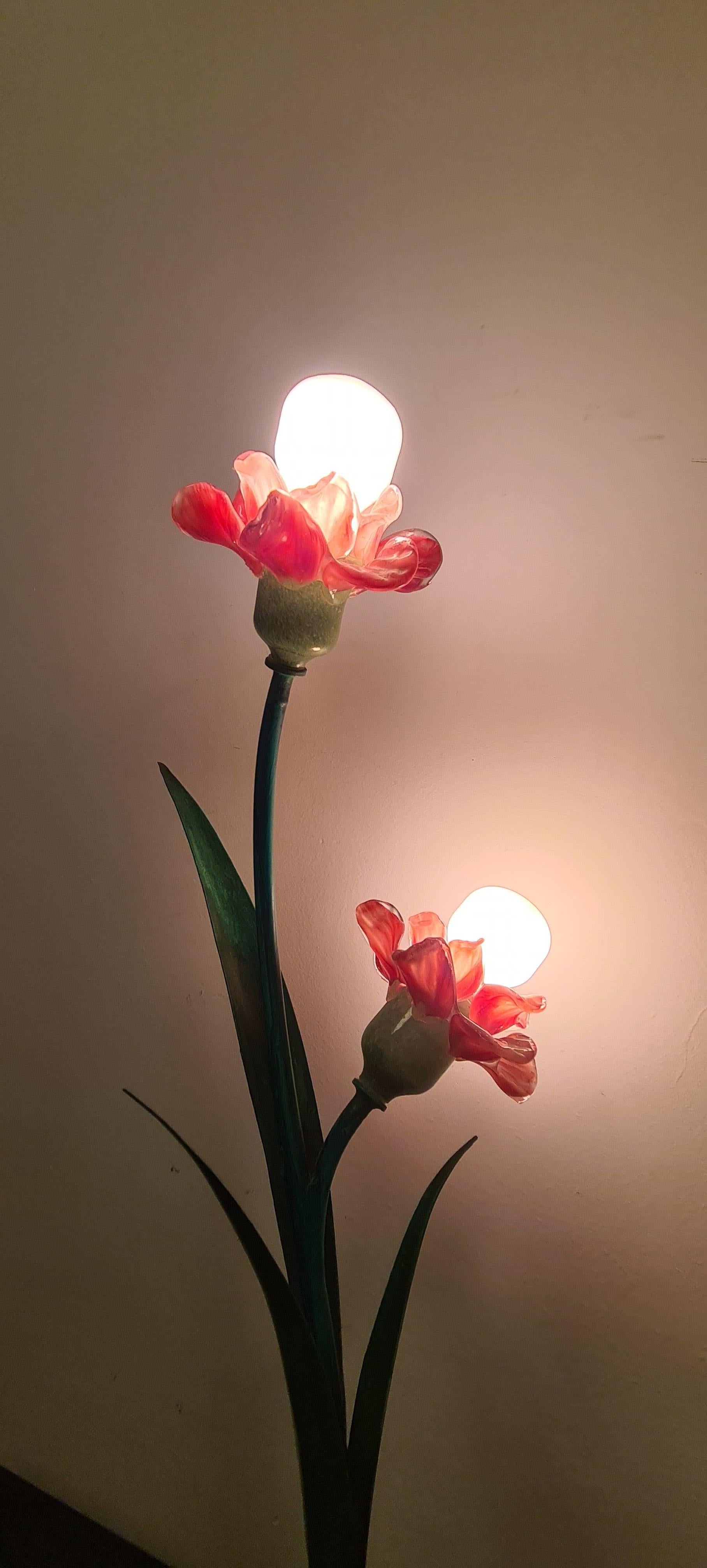 Lamp set with murano glass flowers by bacci florence For Sale 4