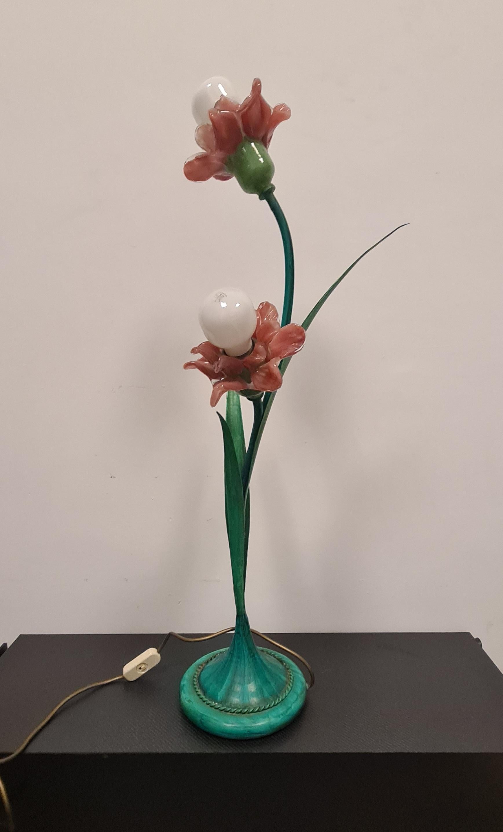 Lamp set with murano glass flowers by bacci florence In Good Condition For Sale In Torino, IT