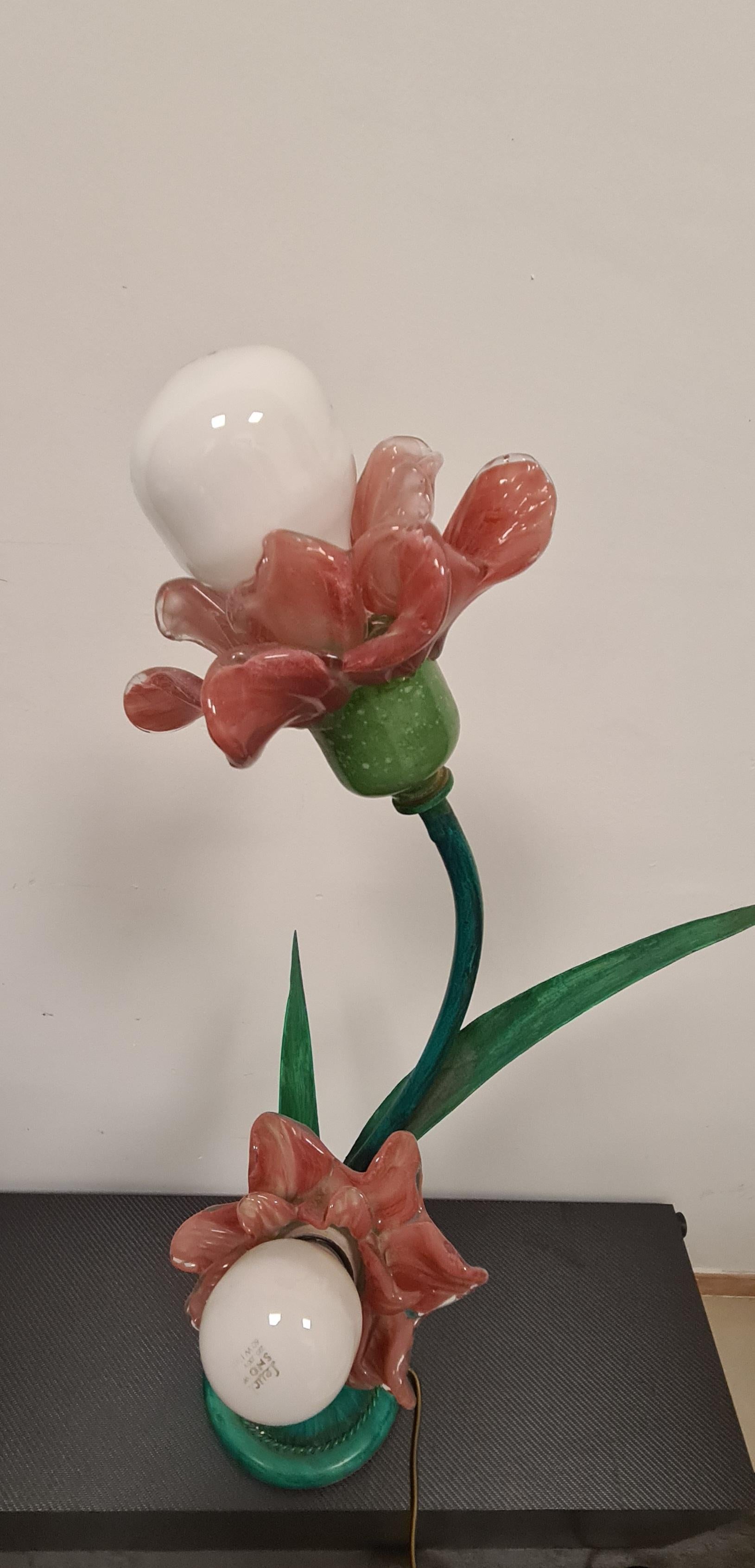 Late 20th Century Lamp set with murano glass flowers by bacci florence For Sale