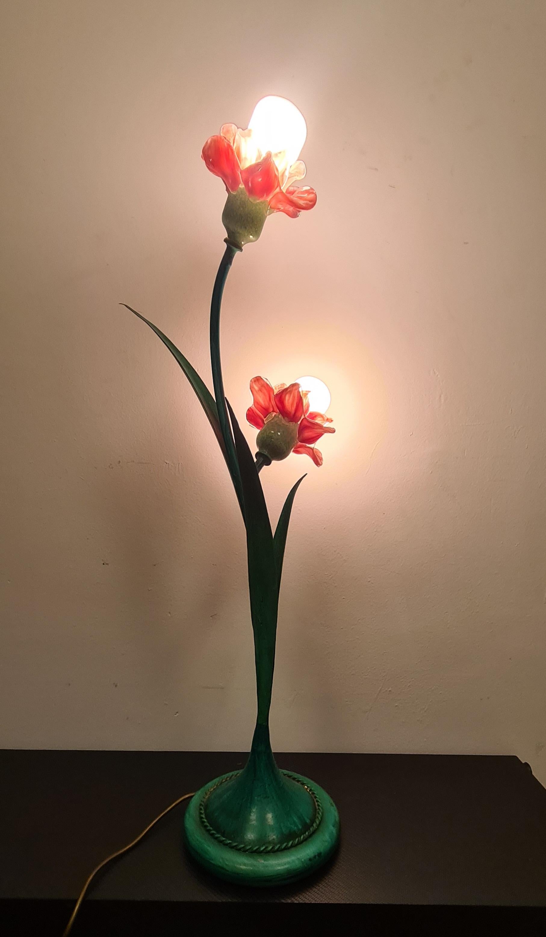 Lamp set with murano glass flowers by bacci florence For Sale 3
