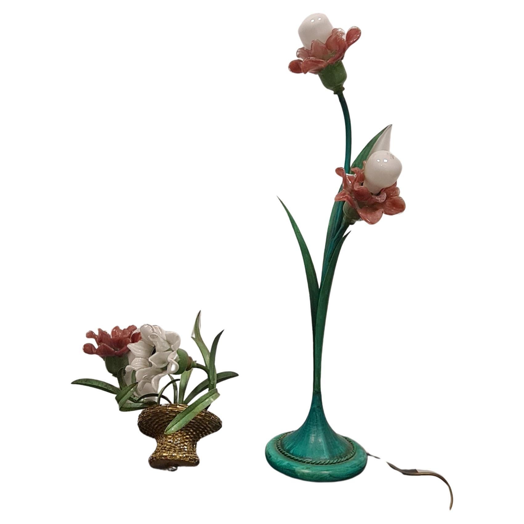 Lamp set with murano glass flowers by bacci florence