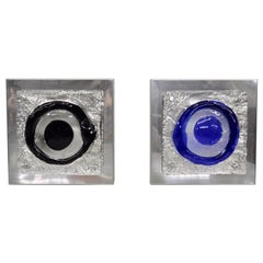 Murano glass steel wall lamp set, Italy 1970