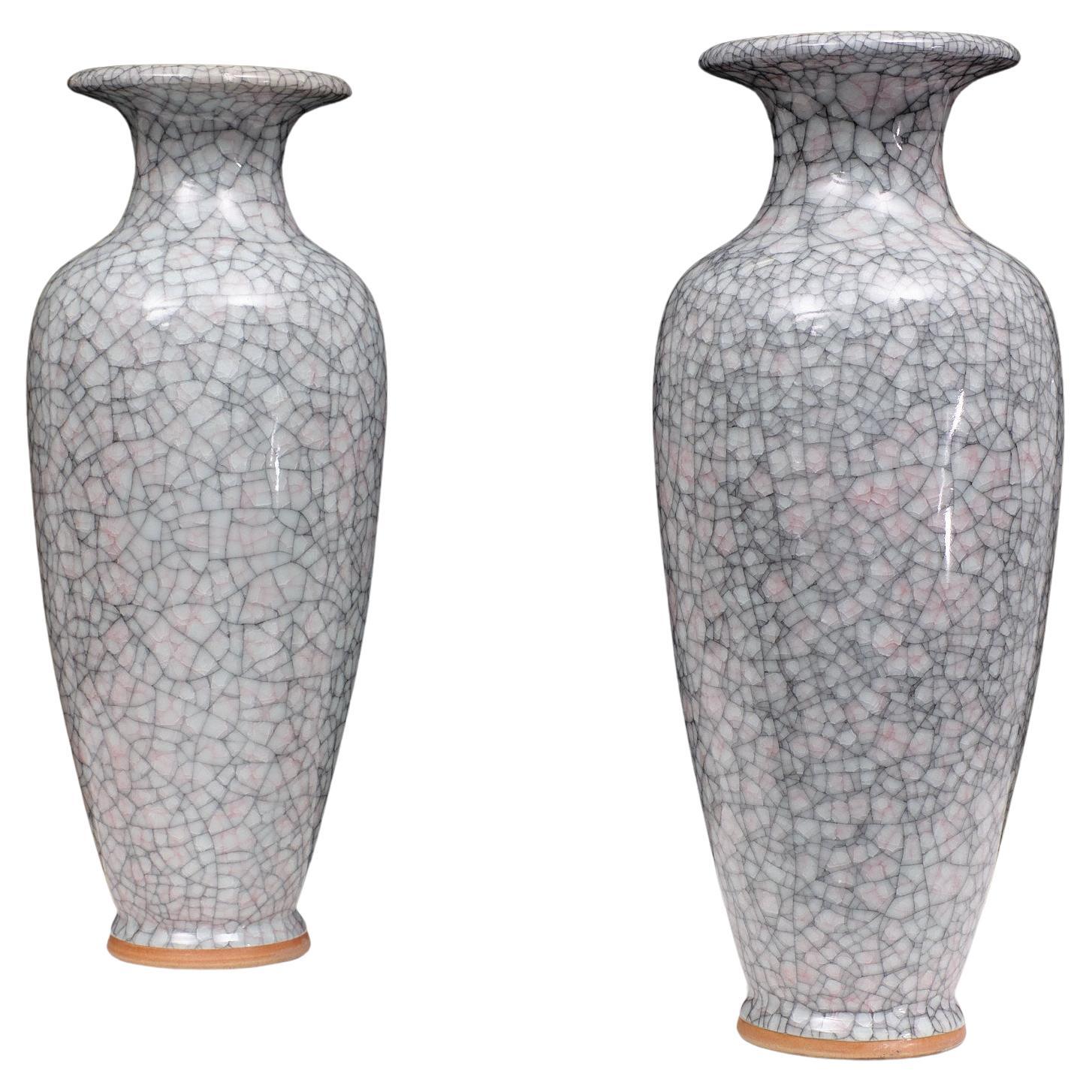 Set Large Chinese Handmade Antique ice Crack Glaze vases   For Sale
