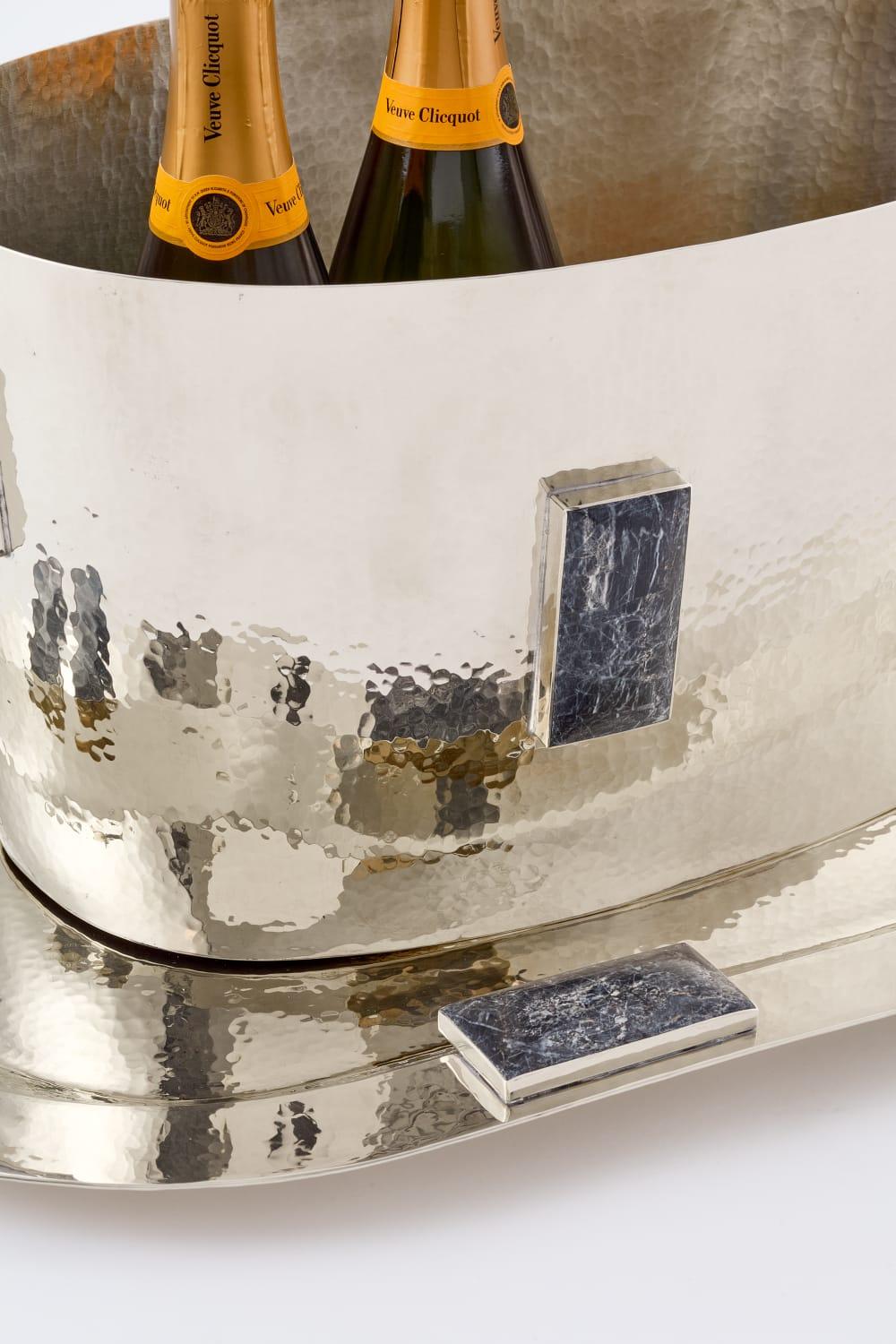 Modern SET Large Glaciar Silver Alpaca & Black Onyx Stone Bar Tray &  Champagne Bucket For Sale
