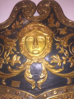 Set Large Paint and Giltwood Shield Form Overdoor Appliques with Classical Faces