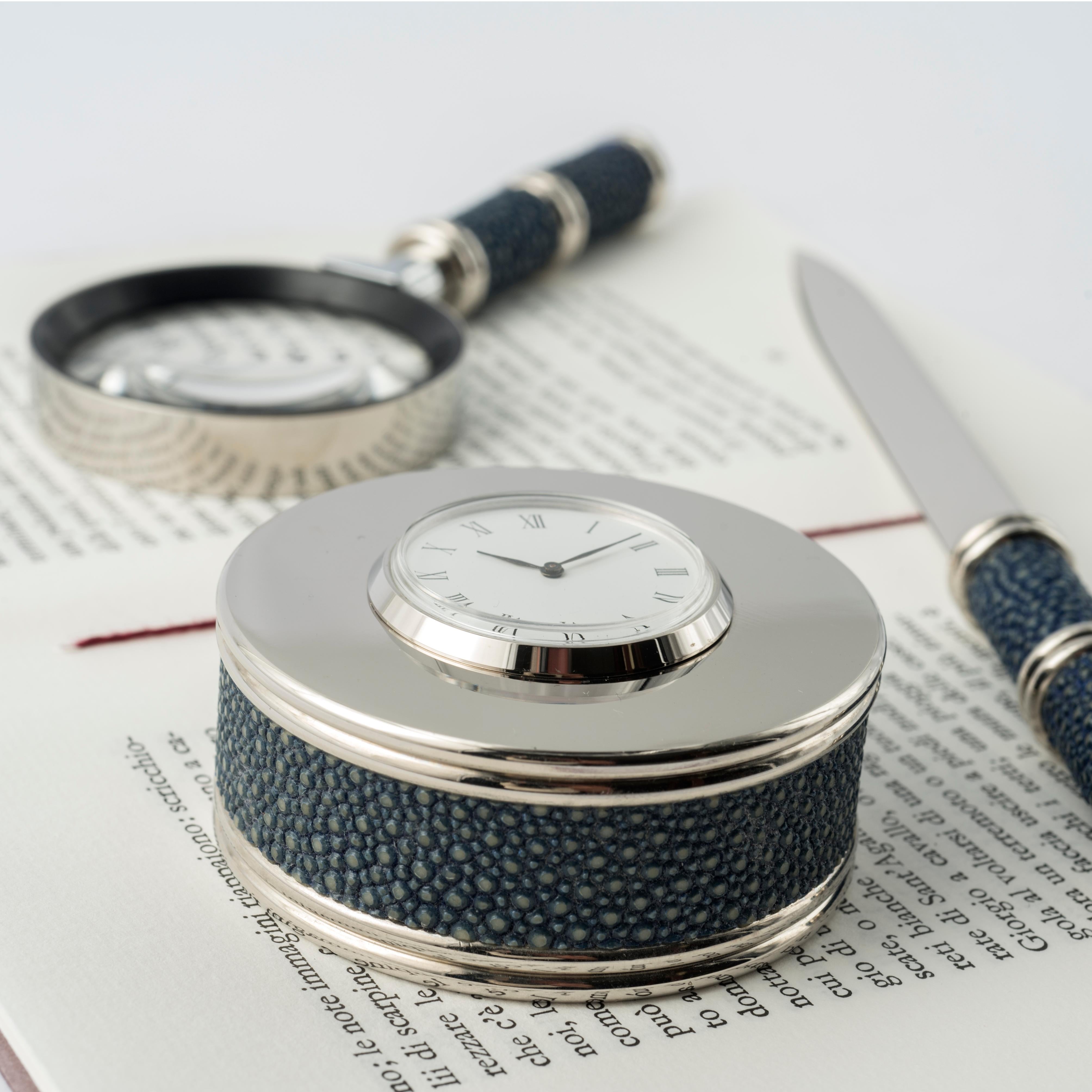 Art Deco Blue Shagreen Leather Desk Set - Galucharme Collection For Sale