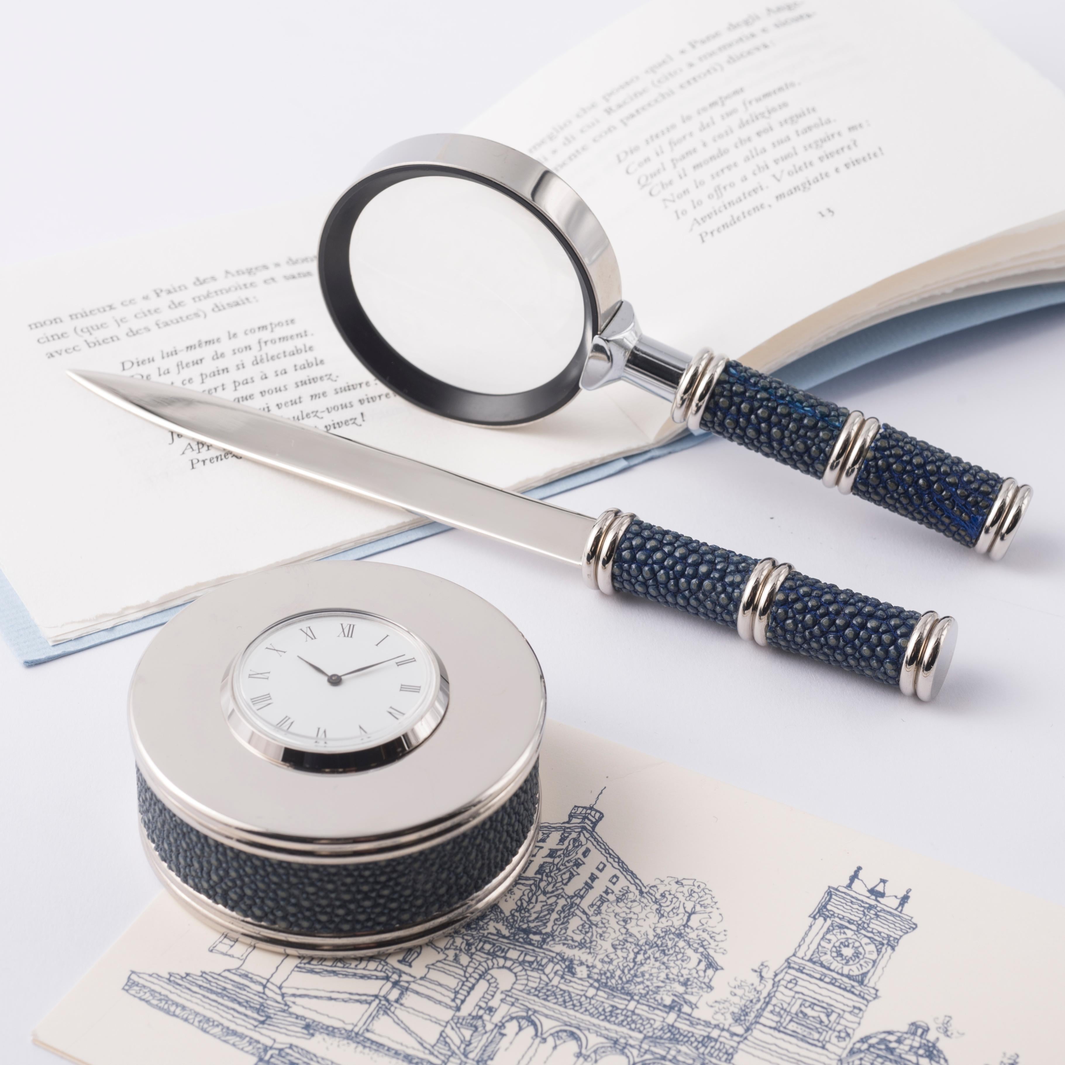 Italian Blue Shagreen Leather Desk Set - Galucharme Collection For Sale