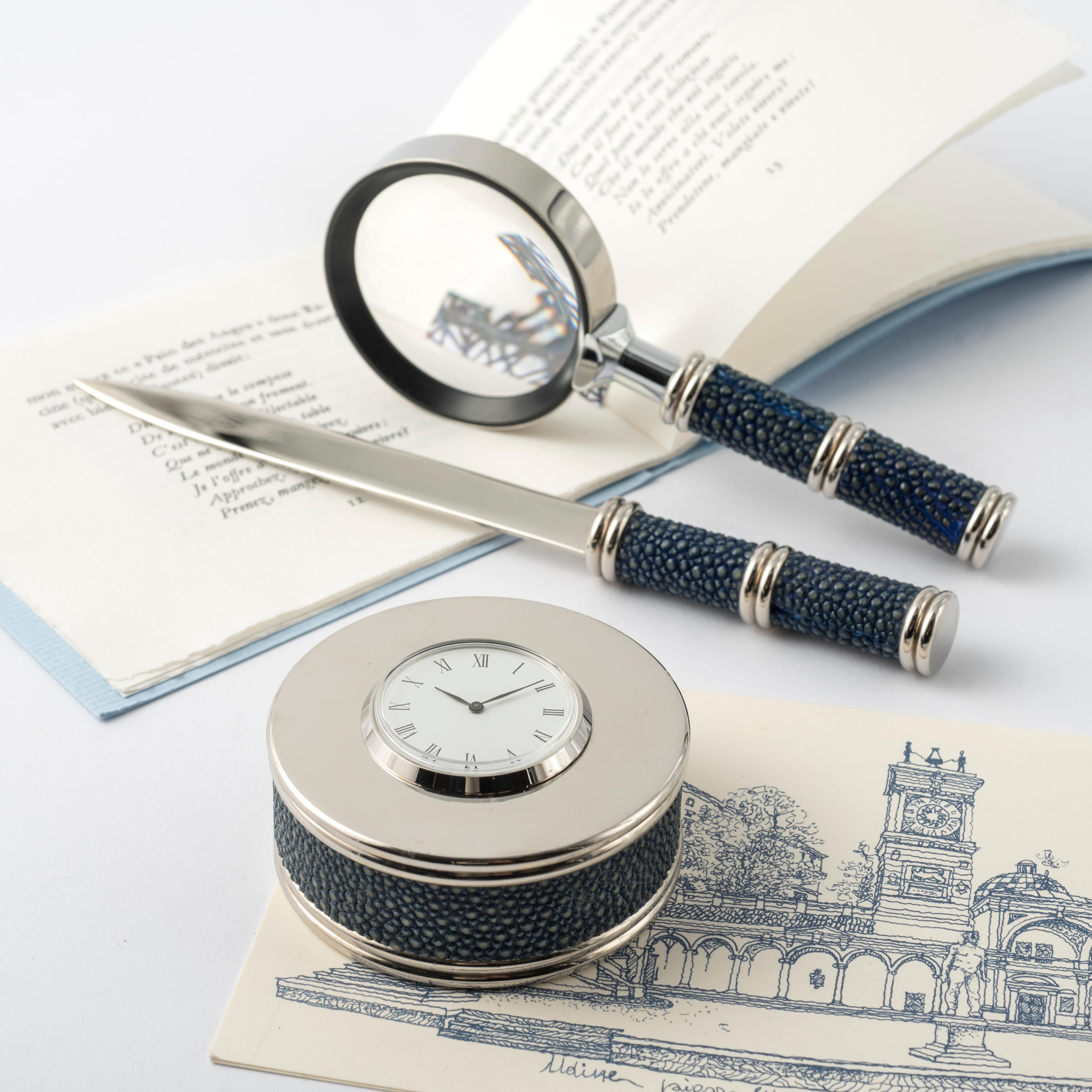 Blue Shagreen Leather Desk Set - Galucharme Collection In New Condition For Sale In Spilimbergo, IT