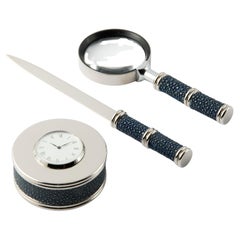 Blue Shagreen Leather Desk Set - Galucharme Collection