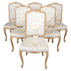 Set 6 Light Beechwood Louis XV Style Carved Dining side Chairs