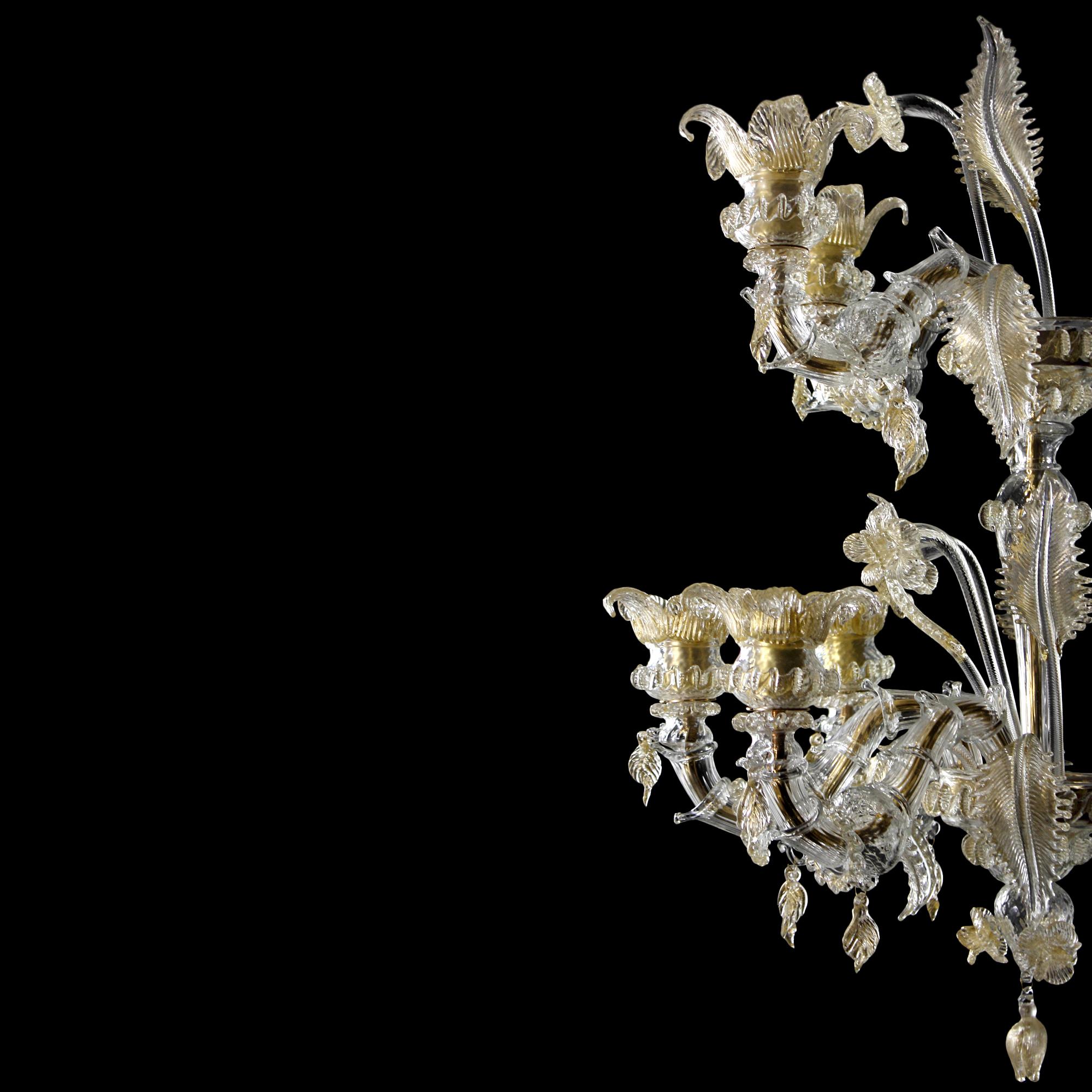 Italian Set Luxury Chandelier 12 Arms and 4 Sconces 5 Arms Rezzonico Clear and Gold For Sale