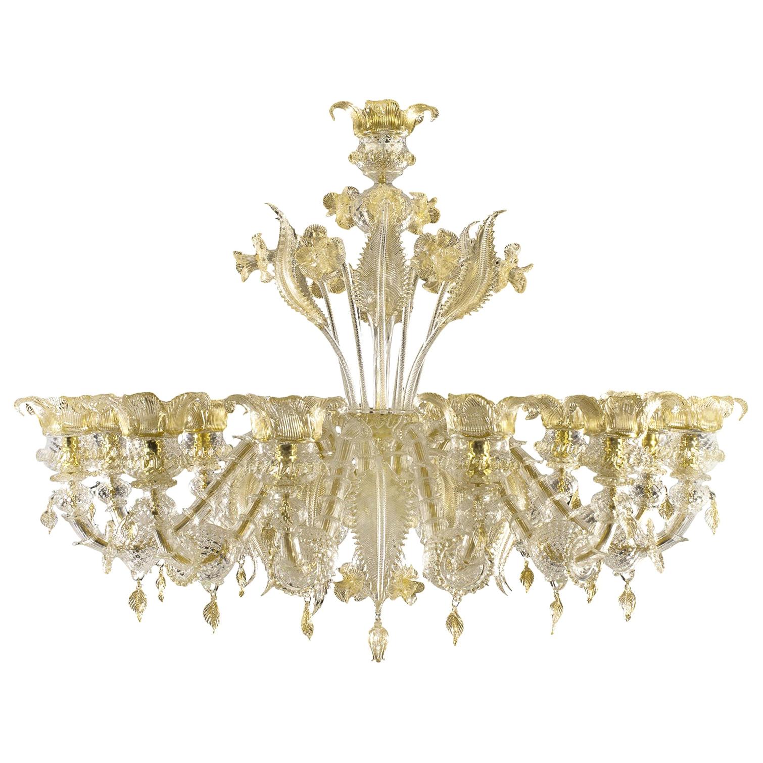 Set Luxury Chandelier 12 Arms and 4 Sconces 5 Arms Rezzonico Clear and Gold For Sale