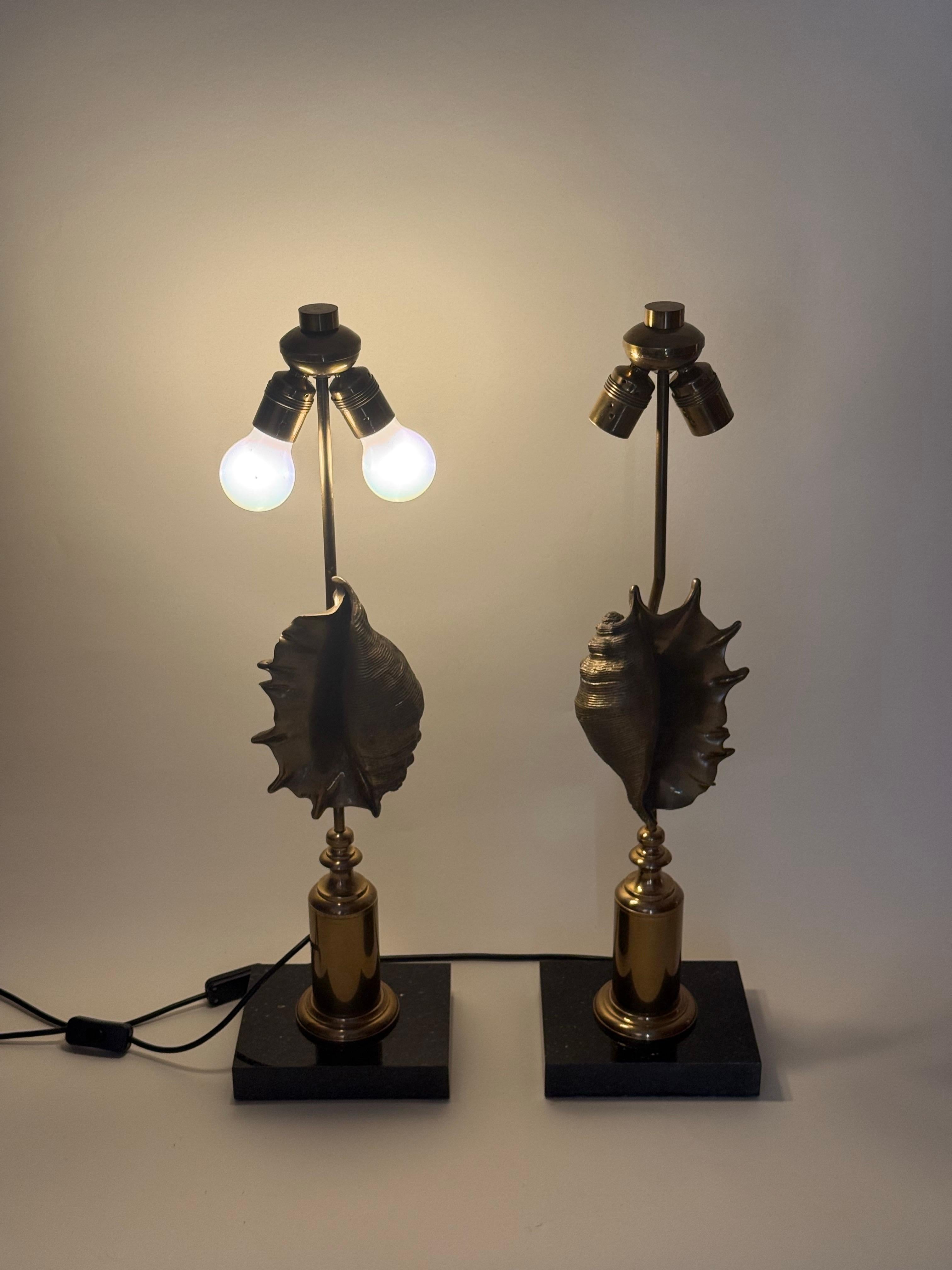 Set Luxury Hollywood Regency Table Lamp Seashell shape by Maison Charles Paris For Sale 9
