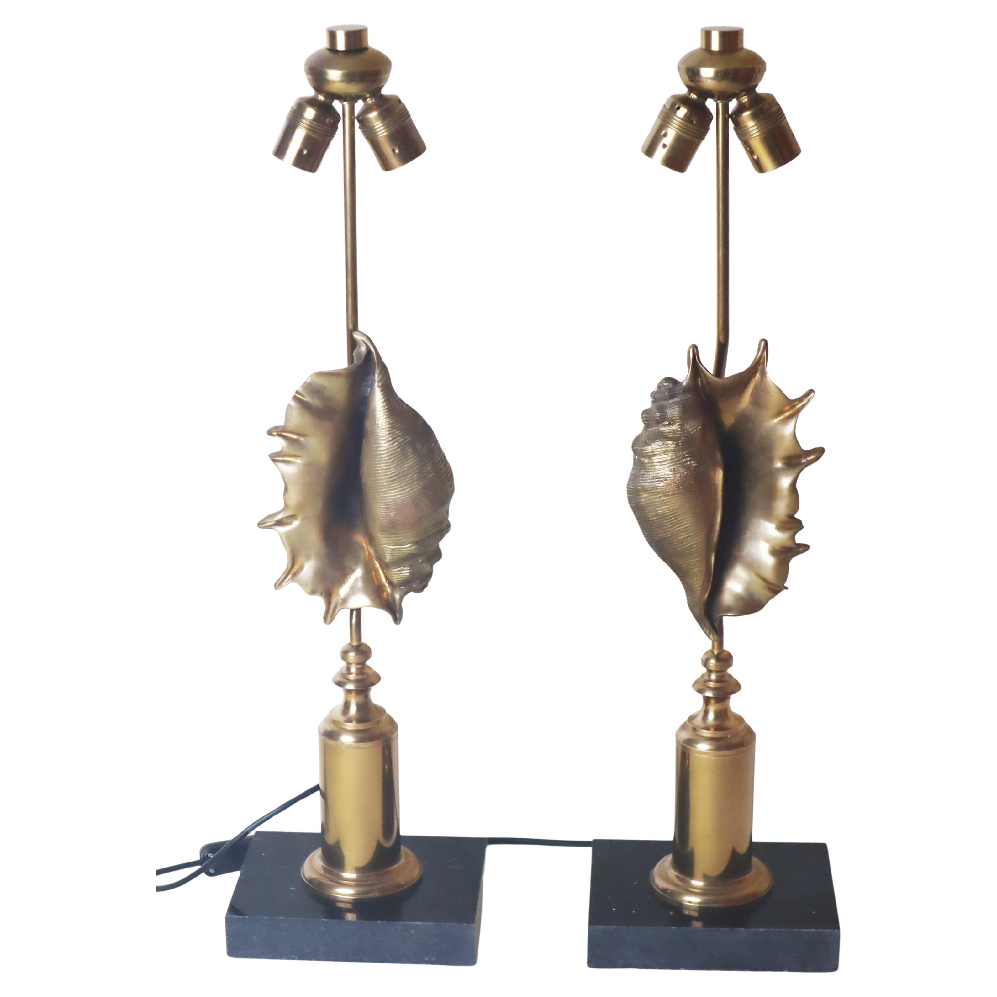 Set Luxury Hollywood Regency Table Lamp Seashell shape by Maison Charles Paris For Sale
