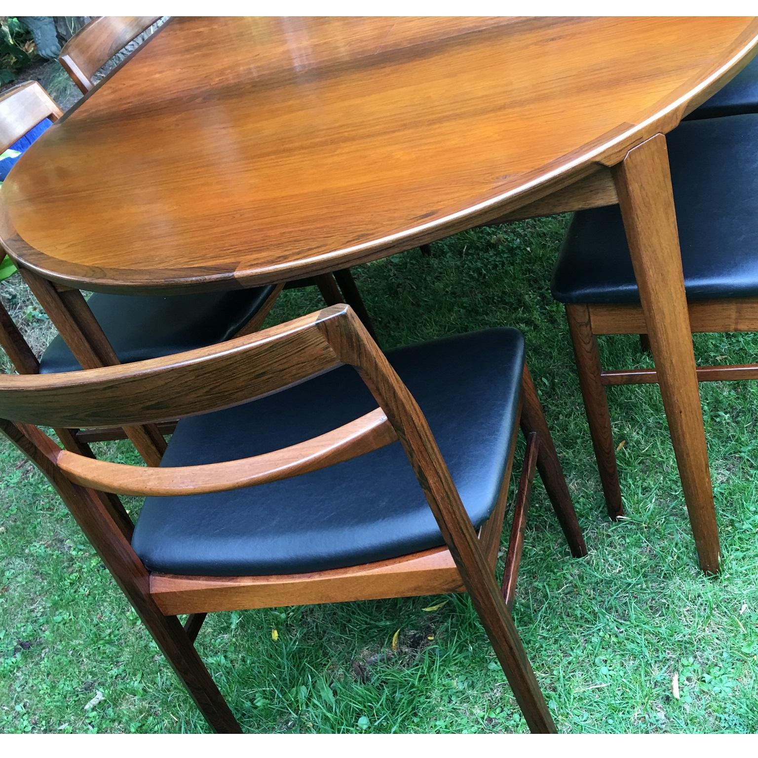 Set of 6 Mid Century Danish Rosewood Dining Chairs by Henning Kjaernulf, 1960s For Sale 1