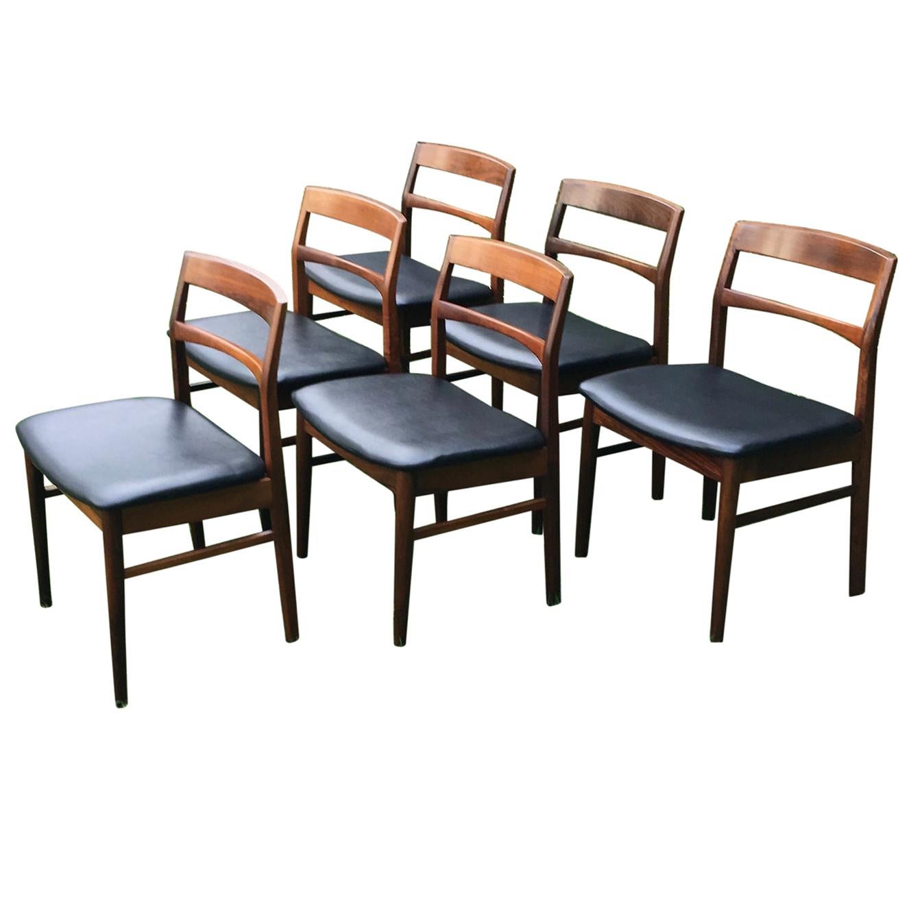 Set of 6 Mid Century Danish Rosewood Dining Chairs by Henning Kjaernulf, 1960s For Sale