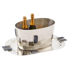 SET Medio Glaciar Argento Alpaca e Pietra Onice Nera Vassoio da Bar &  Secchiello per champagne