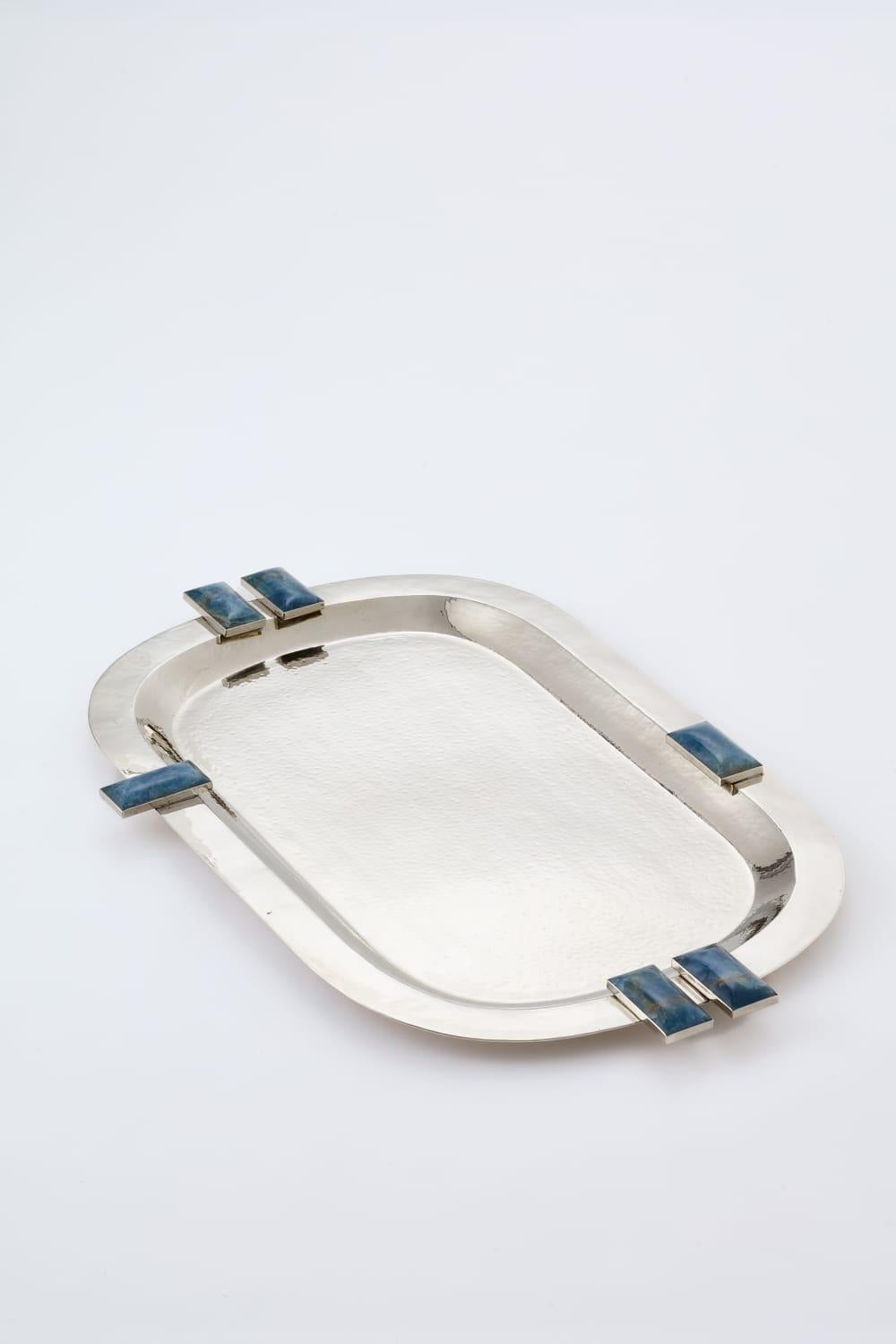 SET Medium Glaciar Silver Alpaca & Blue Onyx Stone Bar Tablett &  Champagner-Eimer (Südamerikanisch) im Angebot