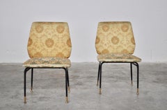 Set Metal Chairs in Silk Fabric, Italy, 1950s