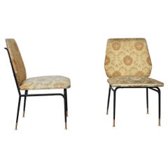 Set Metal Chairs in Silk Fabric, Italy, 1950s