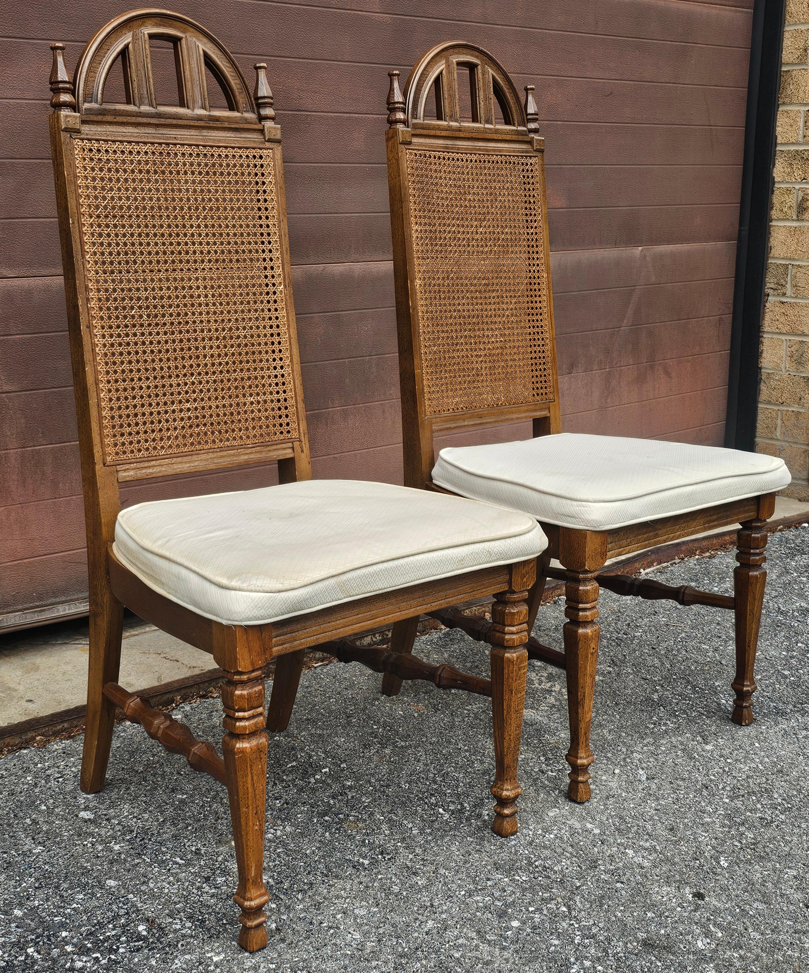 Set Mid Century Bassett Furniture Provincial Style Walnut and Cane Chairs For Sale 3