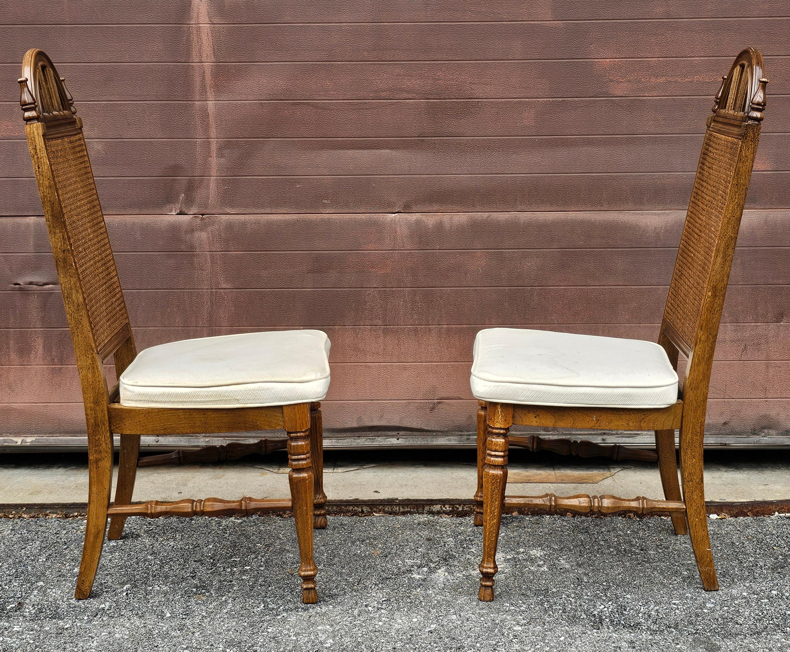 Set Mid Century Bassett Furniture Provincial Style Walnut and Cane Chairs For Sale 5